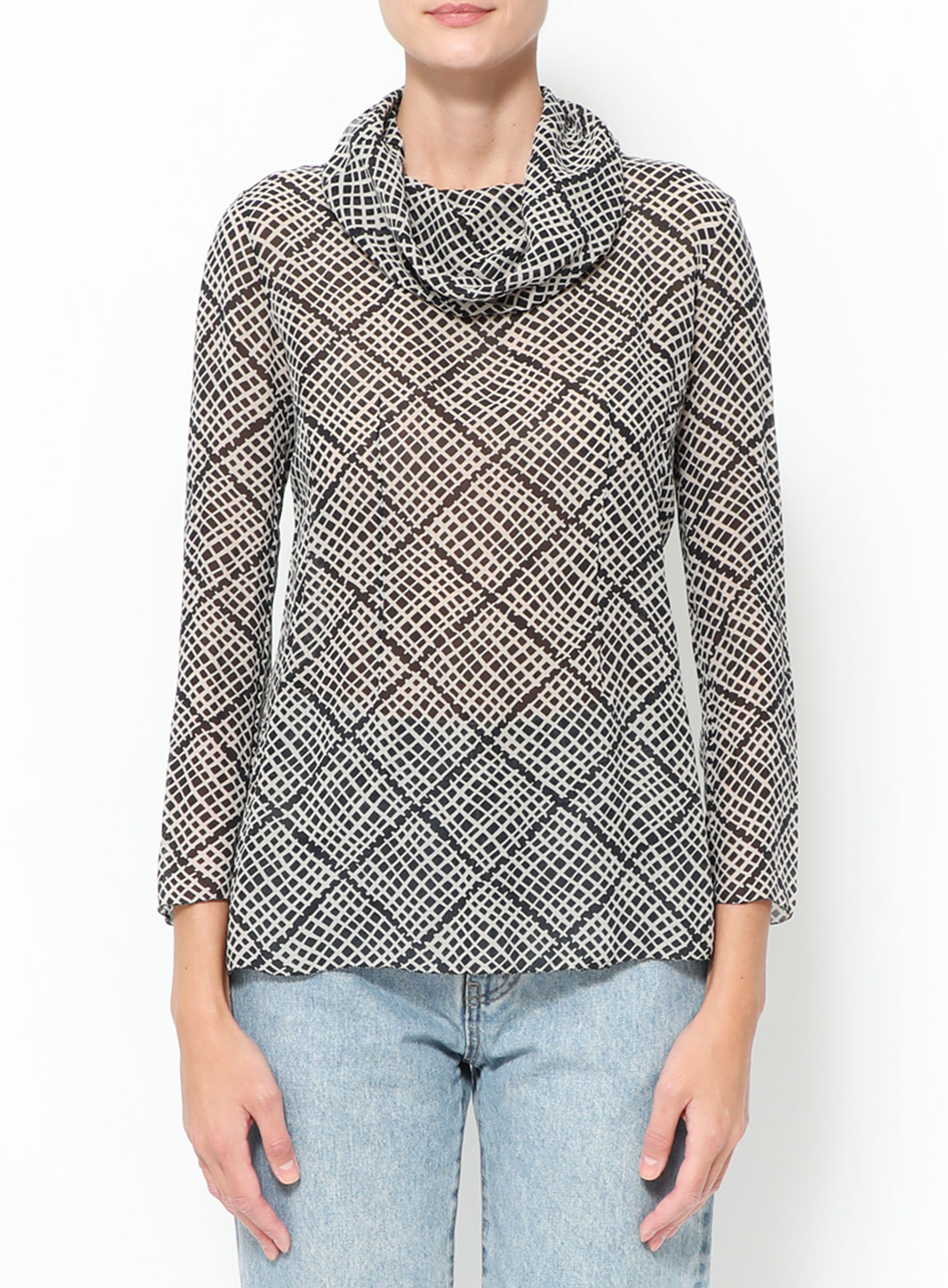 SAINT LAURENT - SAINT LAURENT PARIS サンローランパリ Checkered Silk Blouse チェック シルク ブラウス 長袖シャツ グレー レディース 769725 Y3H99 SAINT LAURENT PARIS(サンローランパリ) Checkered Silk Blouse