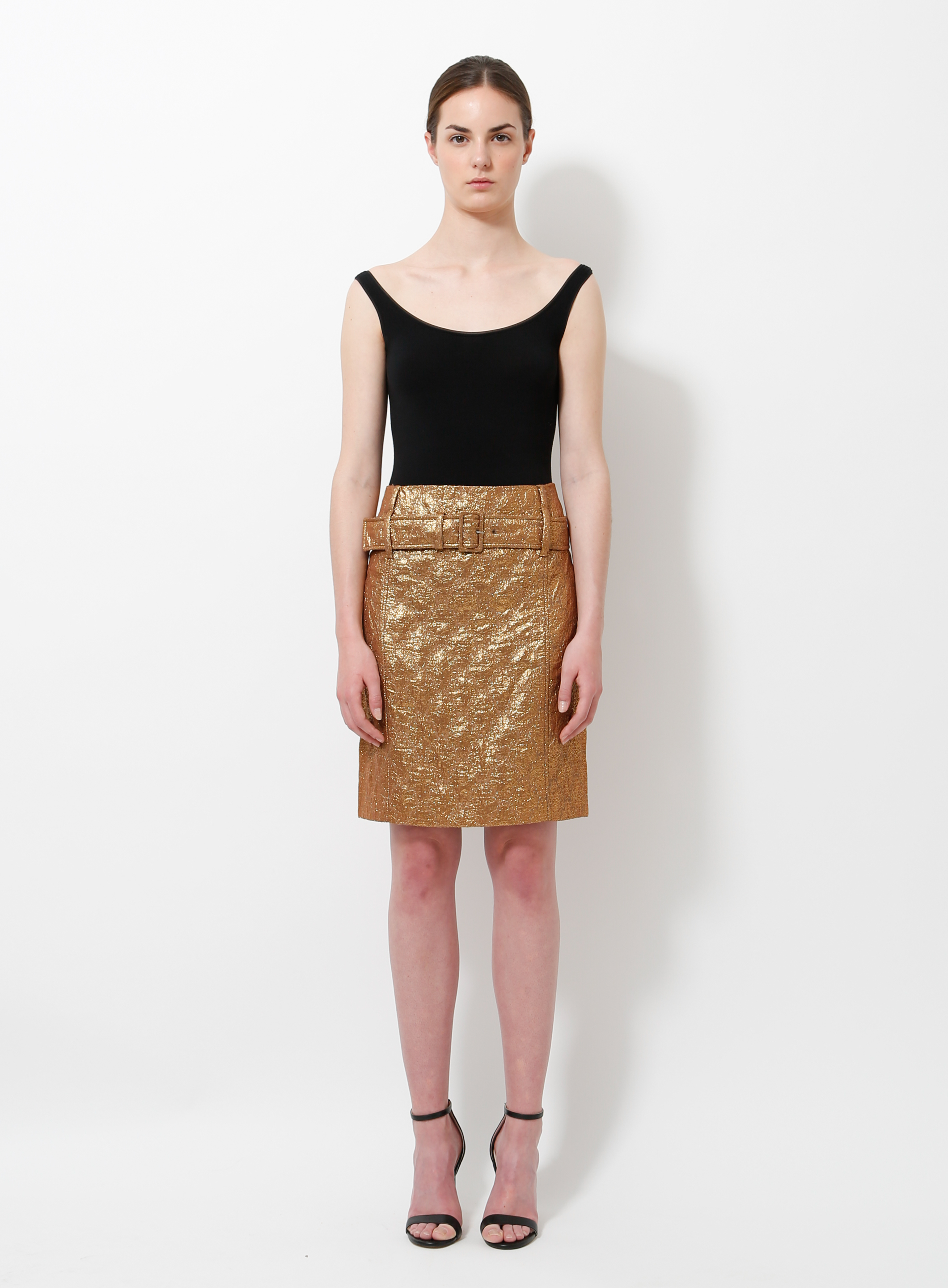 ワンピース PRADA Women Mid Skirts P3I80S2311D9EF0037 Gold S/S 2002 Gold Brocade Skirt | Authentic & Vintage | ReSee