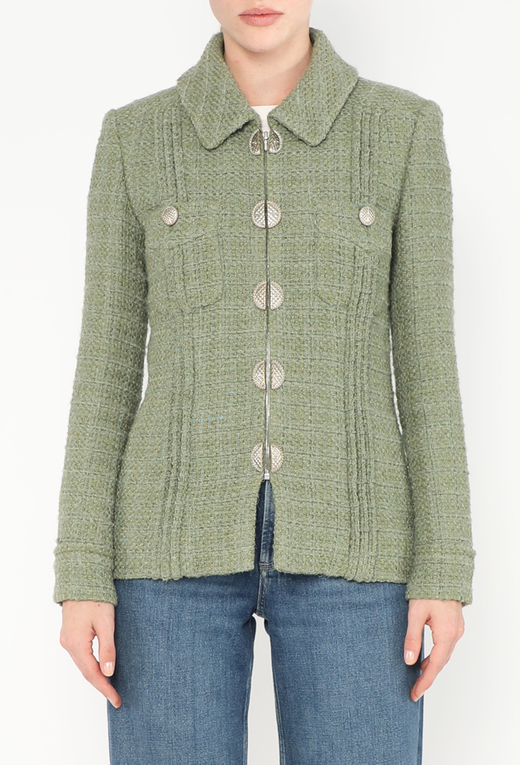 テーラードジャケット Plage - Plage tweed classic jacket 36 FR36 Chanel Cruise 1994 Double Breasted Cropped Cut Cotton
