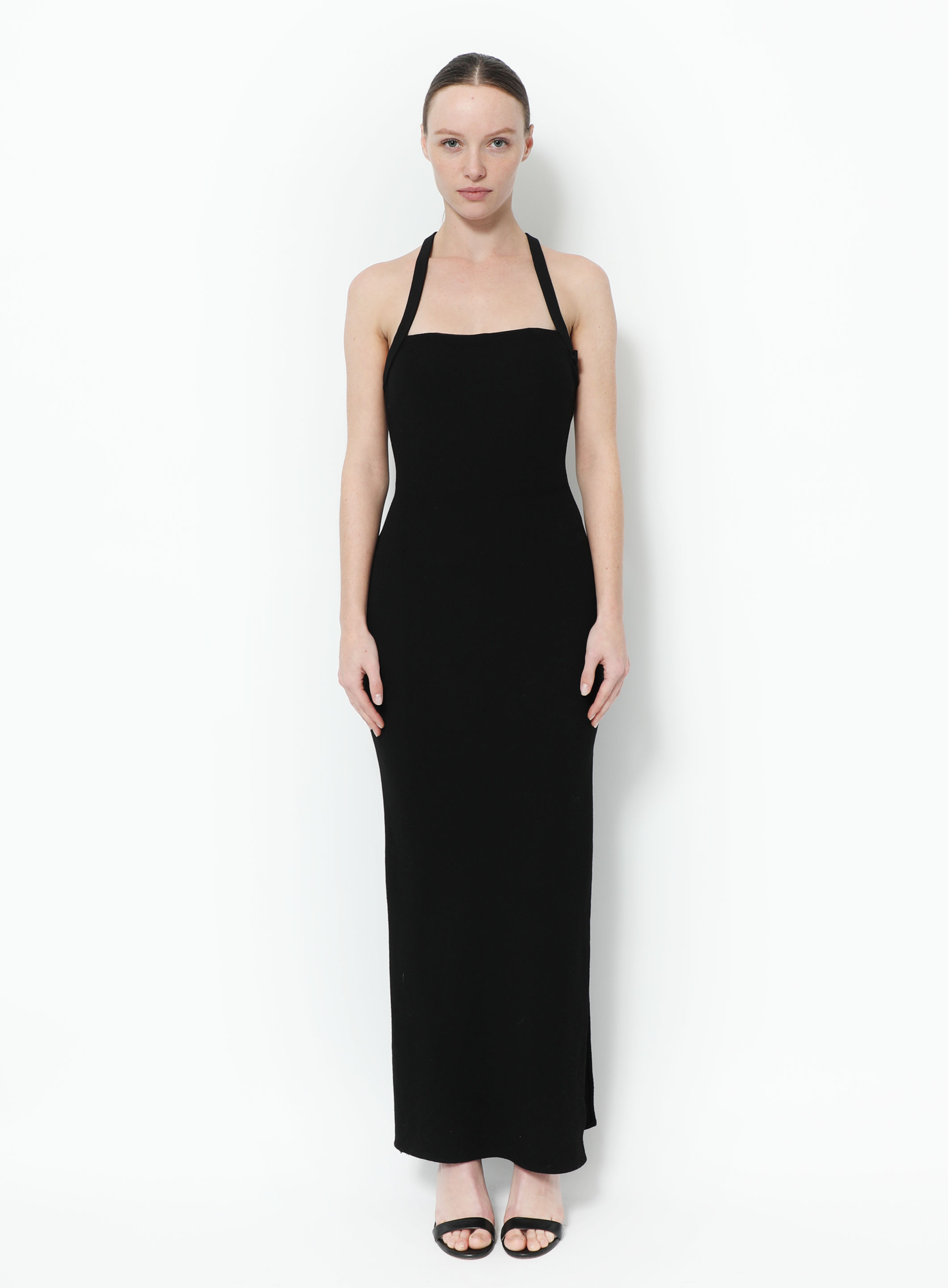 【関税&送料込】Versace Envers Crepe Satin Sleeveless Dress Versace Sleeveless Midi Dress | Black | FARFETCH