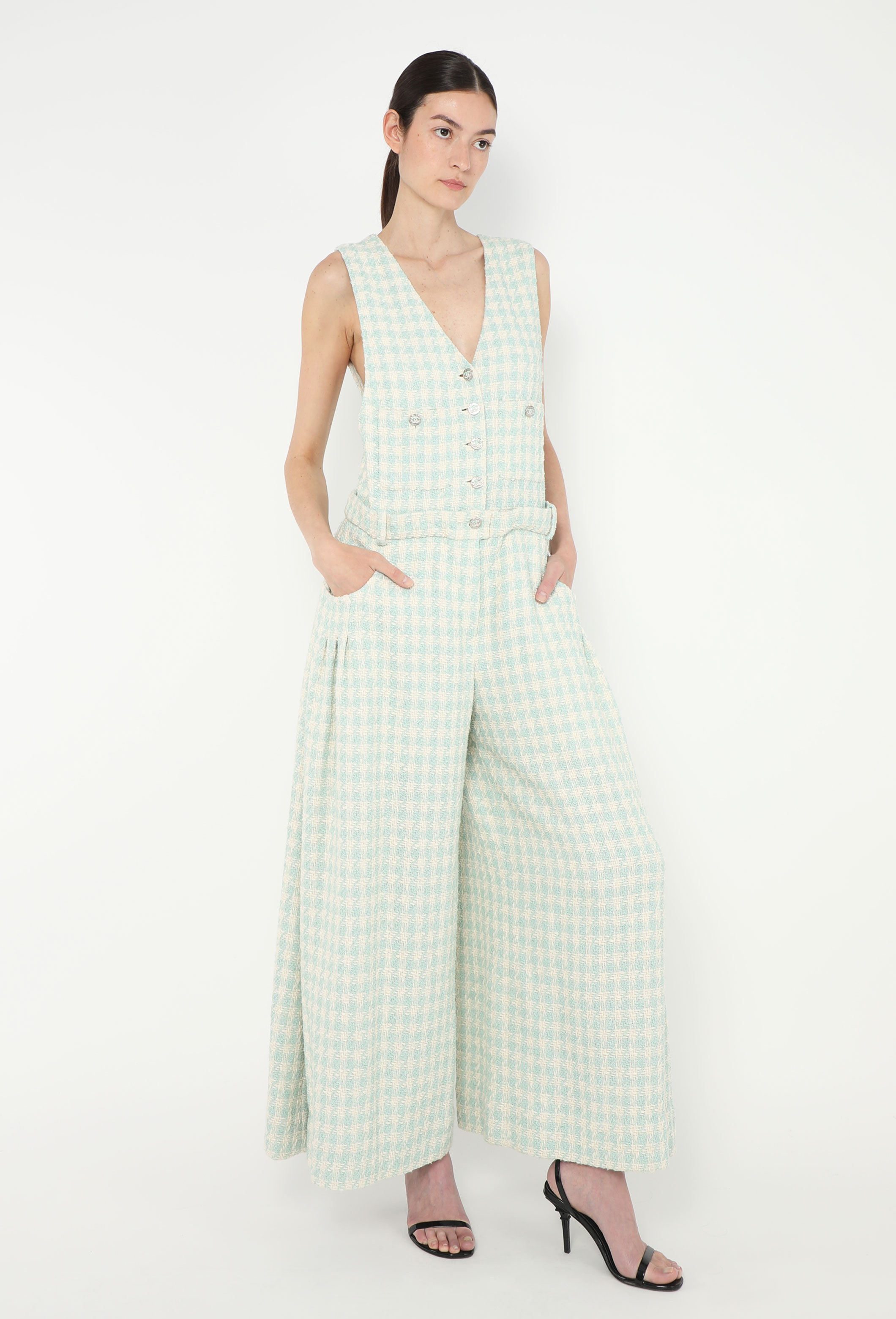 新品未使用SUGARbyyuu Classic Tweed Jumpsuit M S/S 2023 Wide-Leg Tweed Jumpsuit - Chanel | ReSee