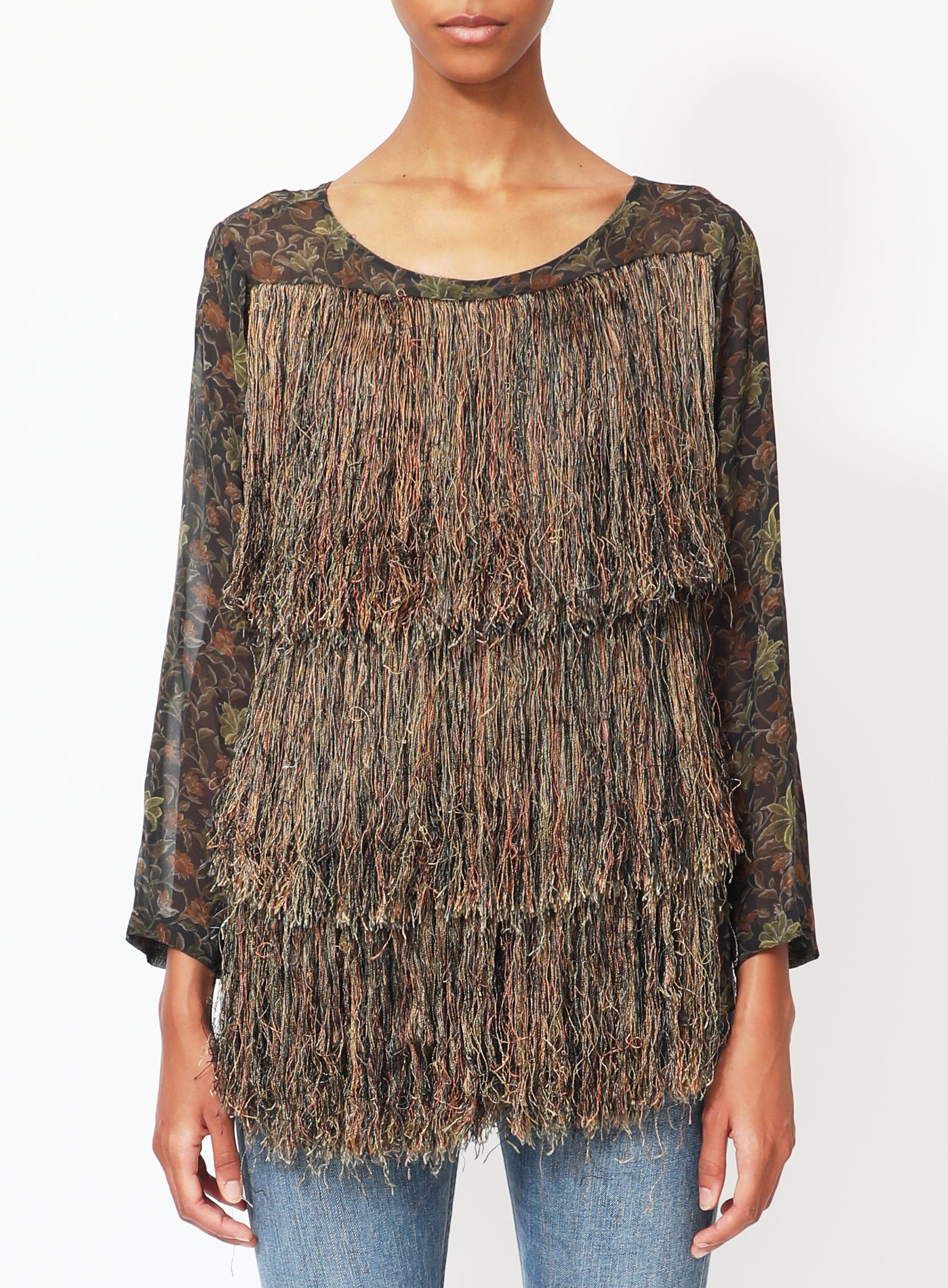 Tricolor Tiered Fringe Silk Top | Authentic & Vintage | ReSee