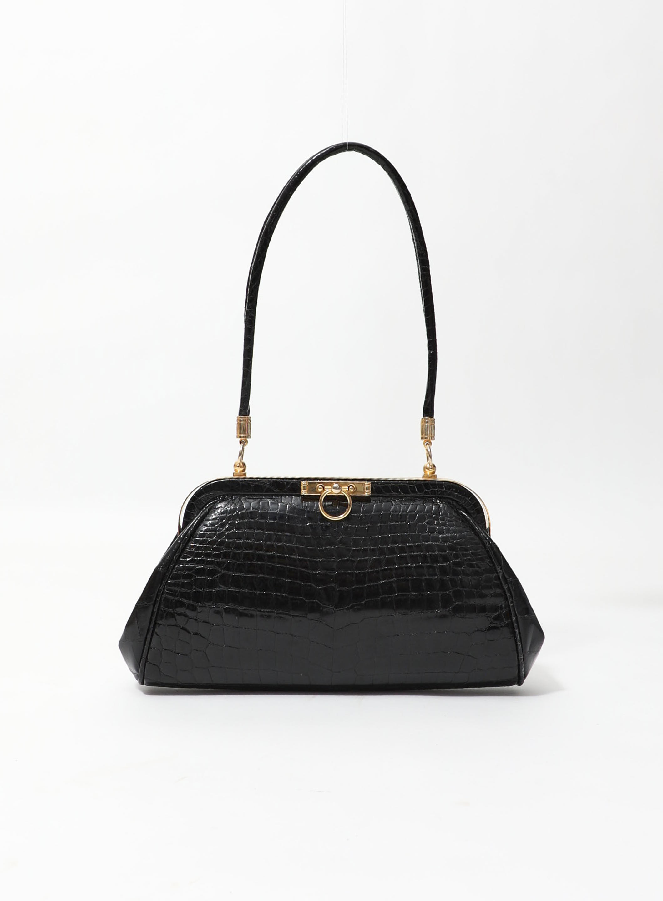 Louis Vuitton Black Croc Embossed Leather Front Row Lace Up