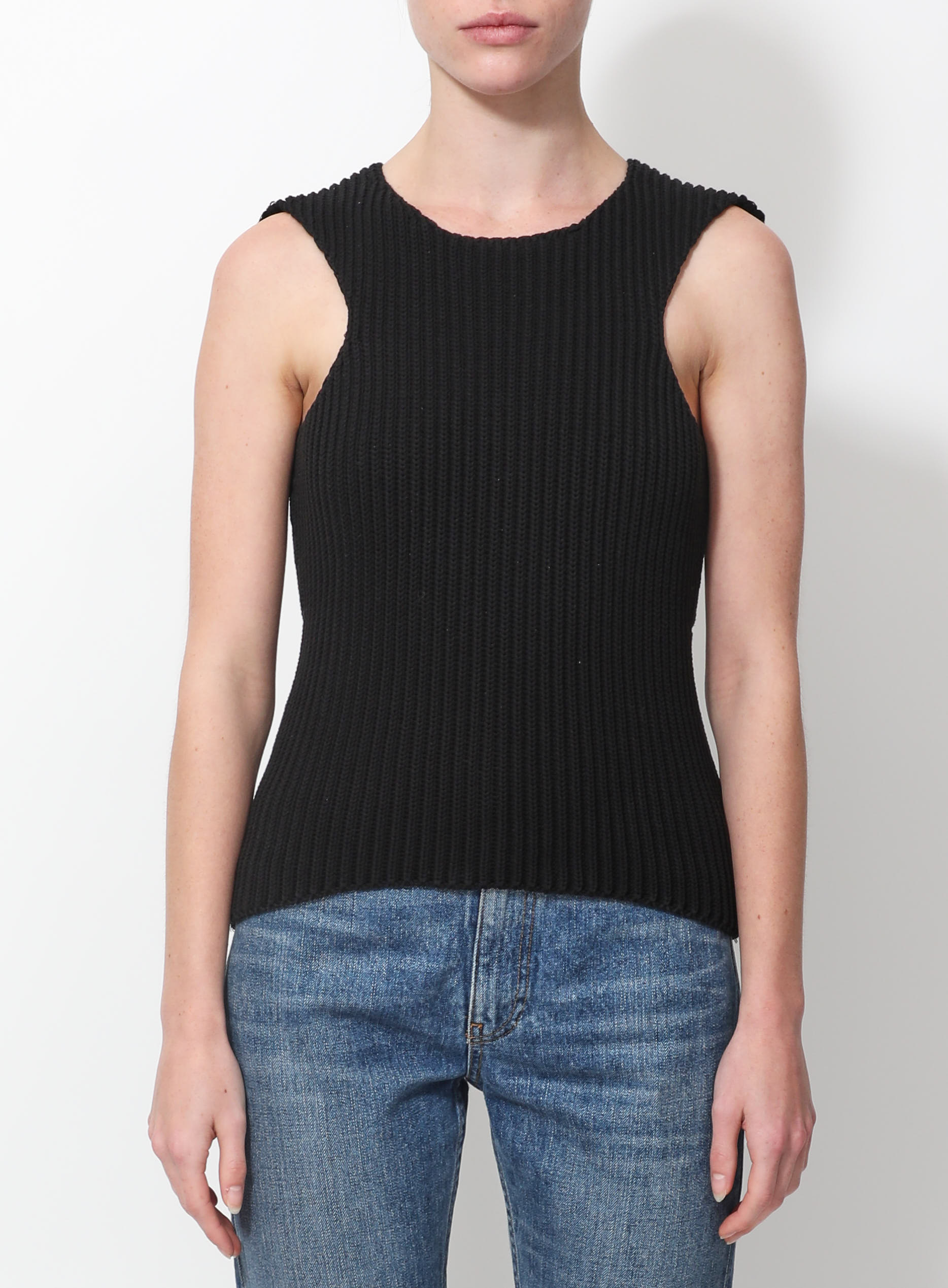 Celine by Phoebe Philo Cut-Out Short Sleeve Knitted Top - SILVER