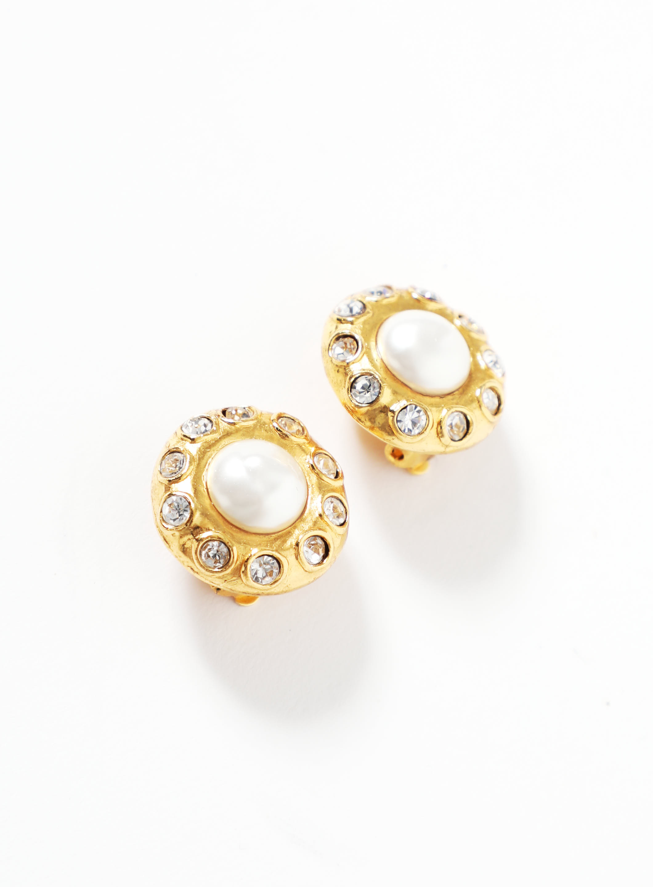 Chanel Strass and Gold Metal Earrings, 1984, Clip-On | Fashion Earrings, Vintage Jewelry (Very Good)