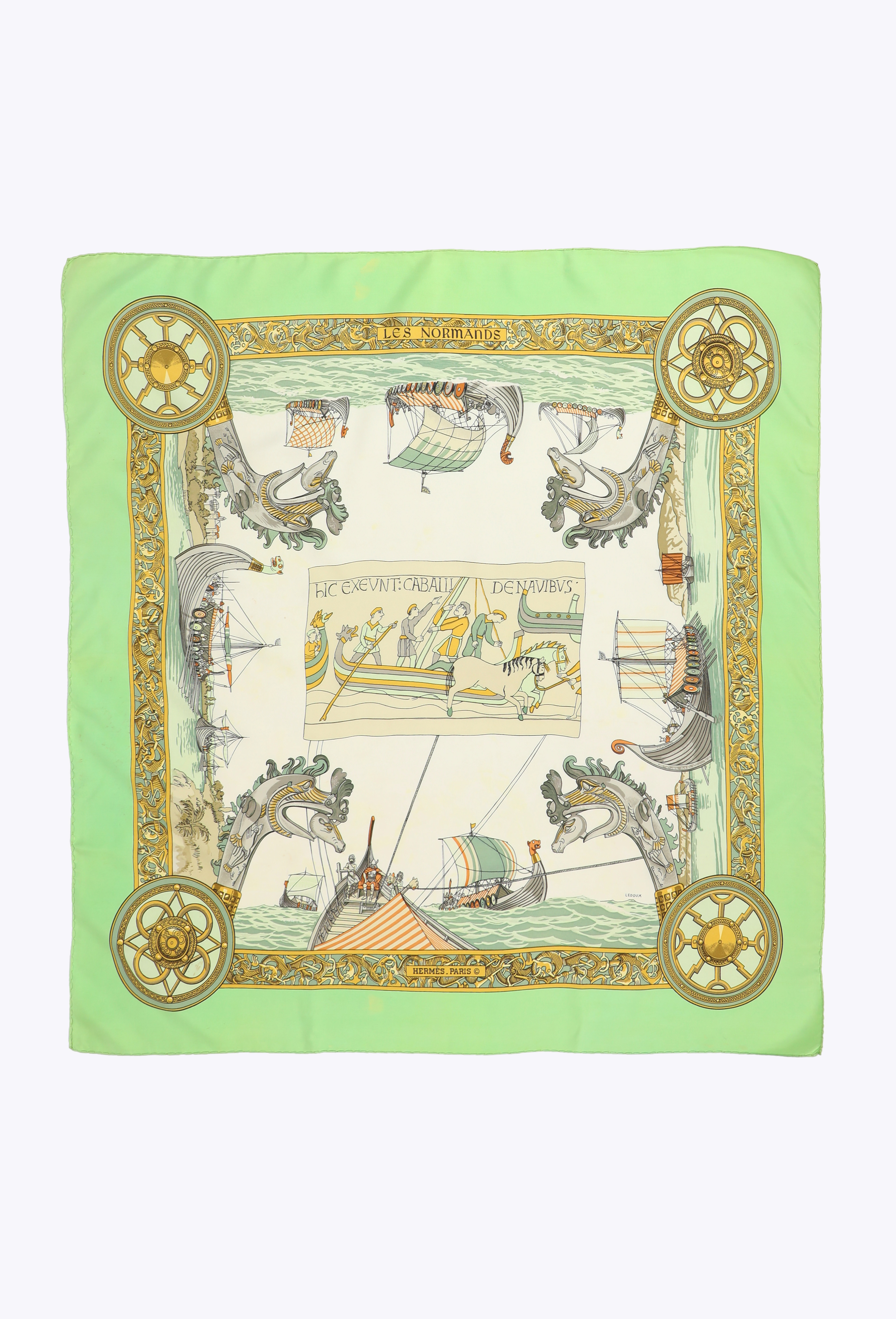 エルメス HERMES シルク LEDOUX LES NORMANDS スカーフ Les Normands' 90cm Silk Carré, 1971 - Hermès | ReSee