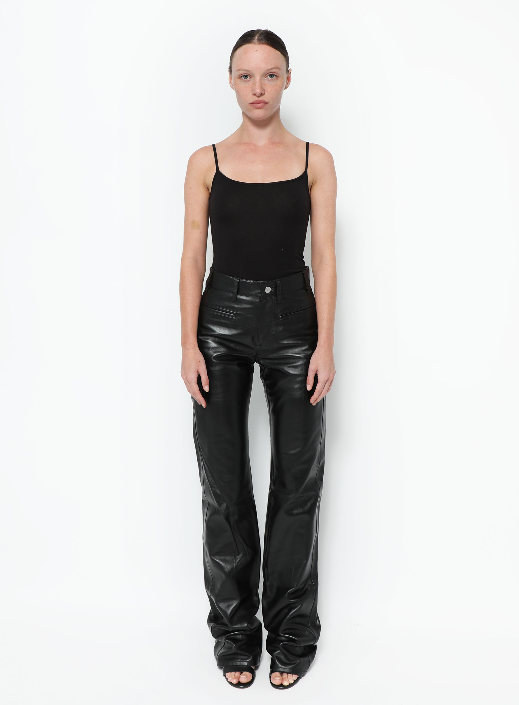 アイレネ - IRENE | Silky Light Leather Trousers-Black-34の