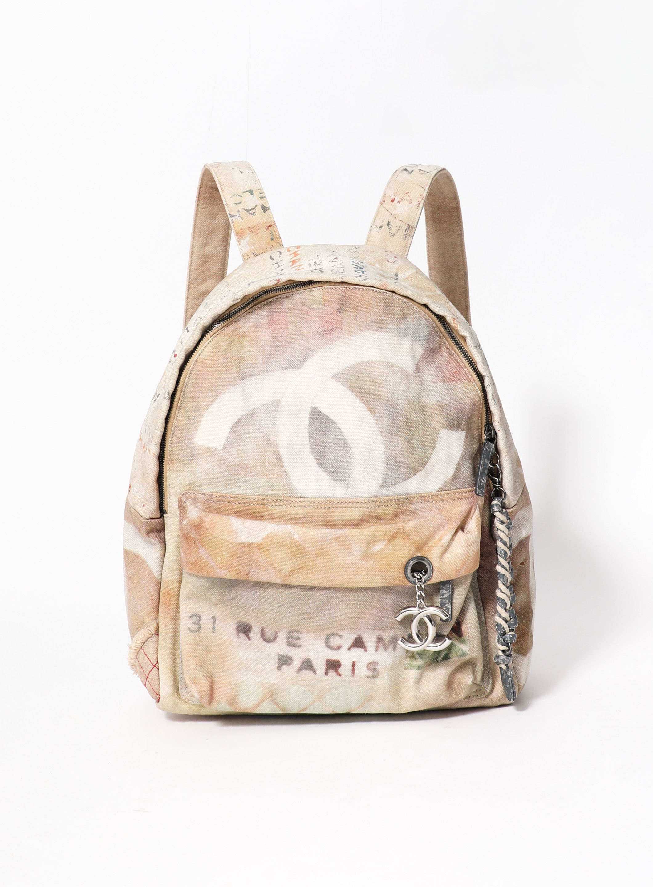 Chanel Grey Multicolor Canvas Graffiti Art School Backpack Silver