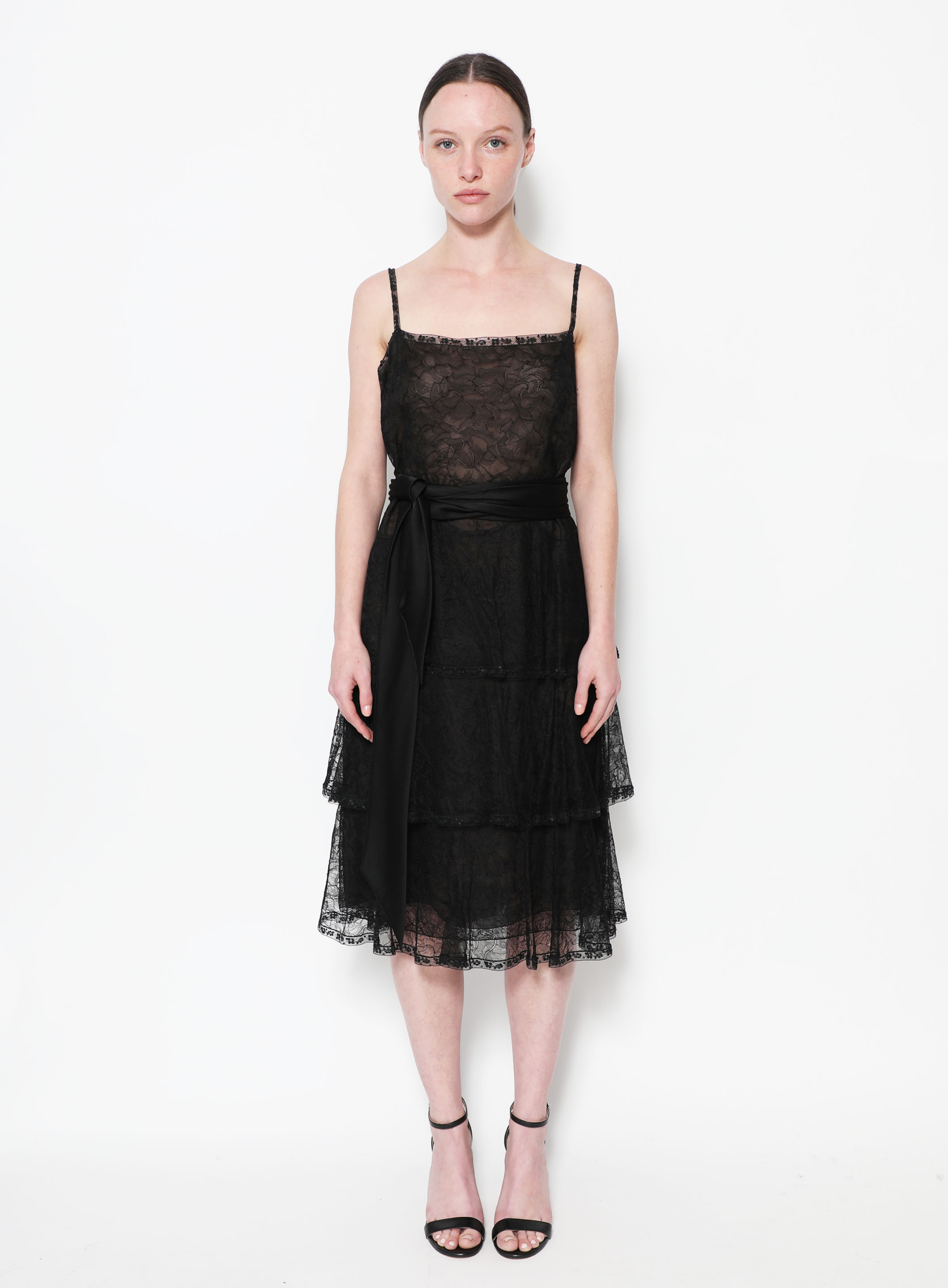 LVMH Fashion Group 100% Silk Ruffle Sleeveless Dress Black Sz 40