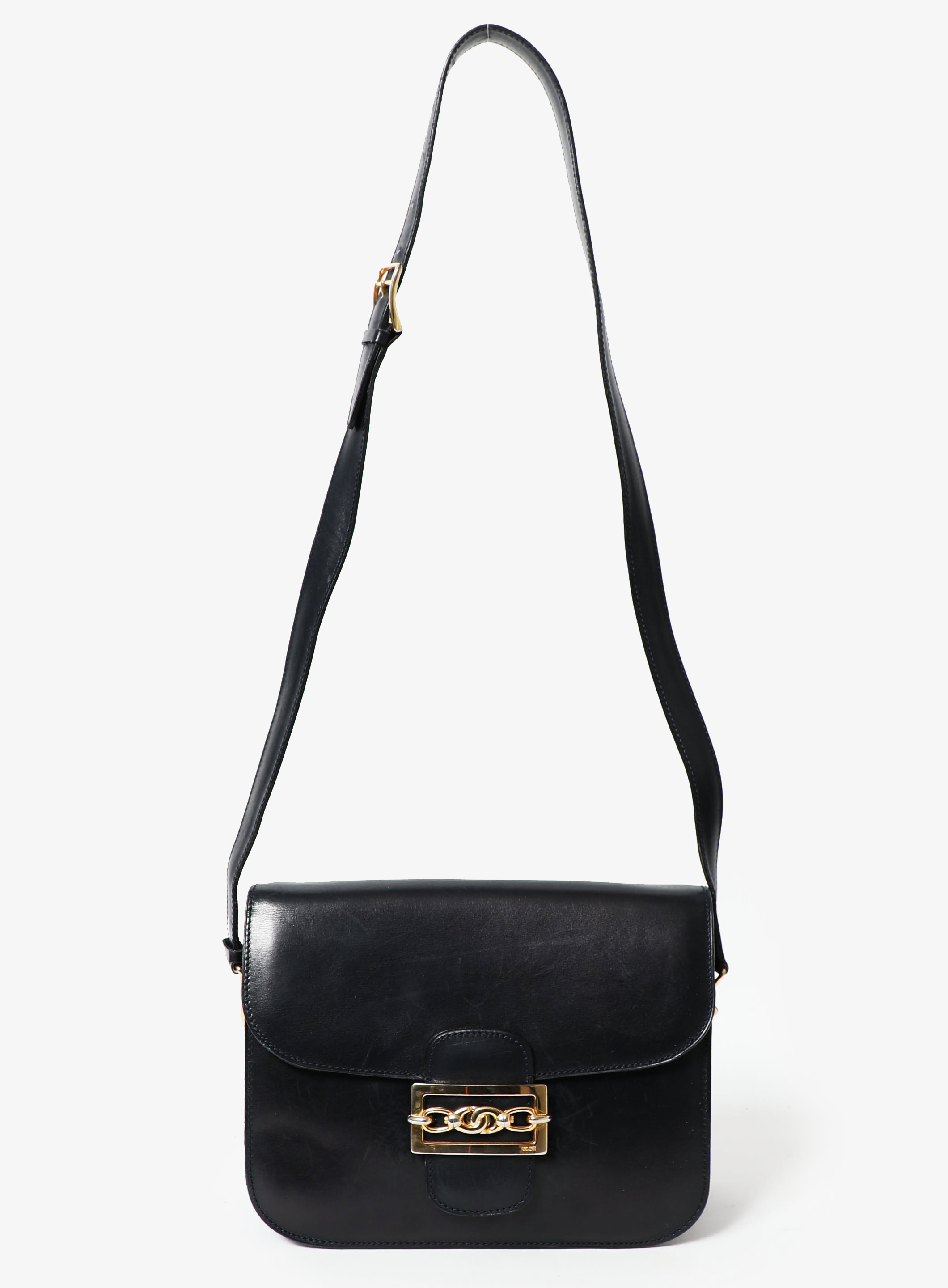 Stunning vintage CELINE Paris tan leather chain link shoulder bag purse two  way