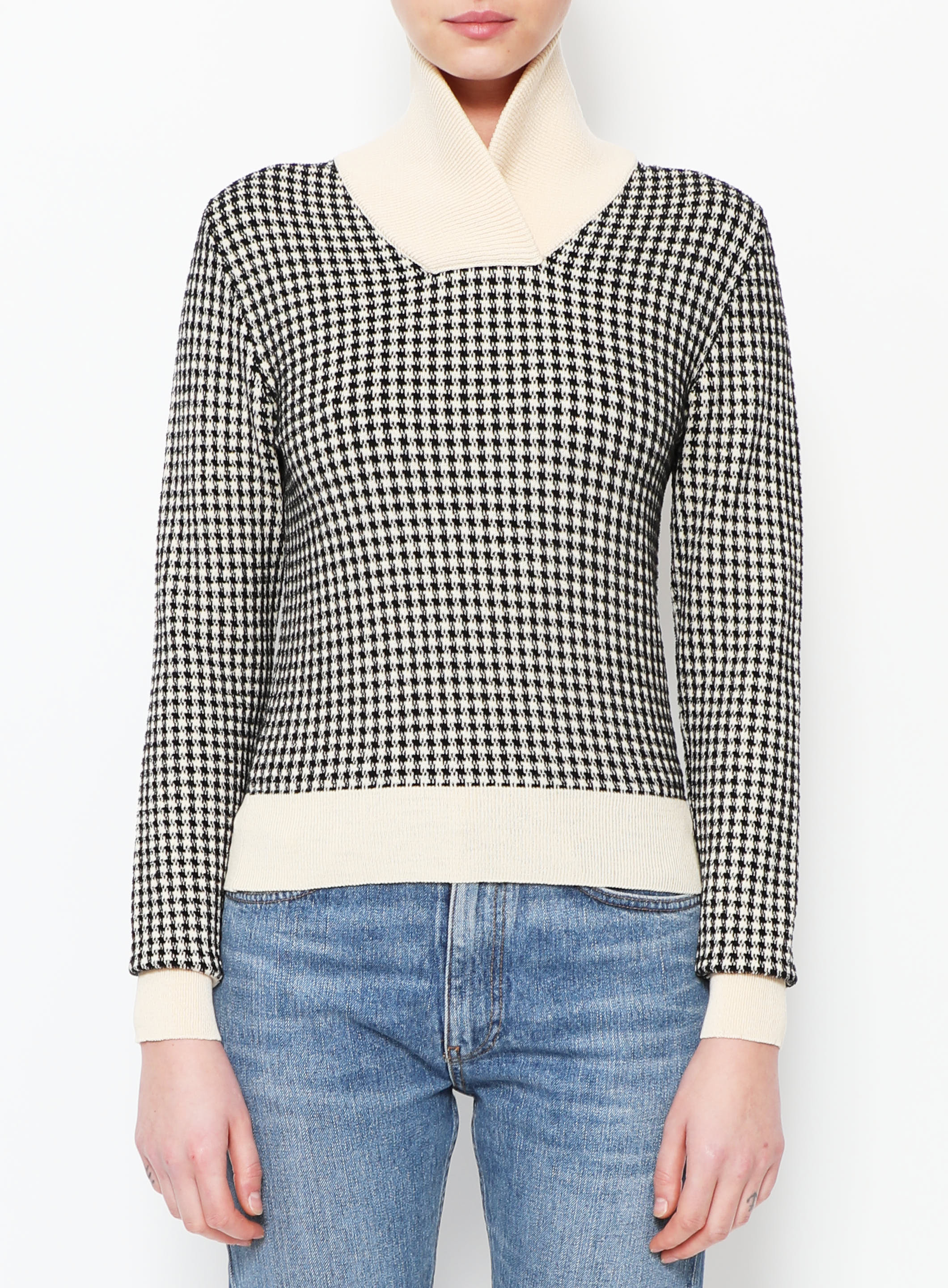 Lumignon Houndstooth fur knit top ベージュ Fur Sleeve Houndstooth Knit Top - MISTREASS
