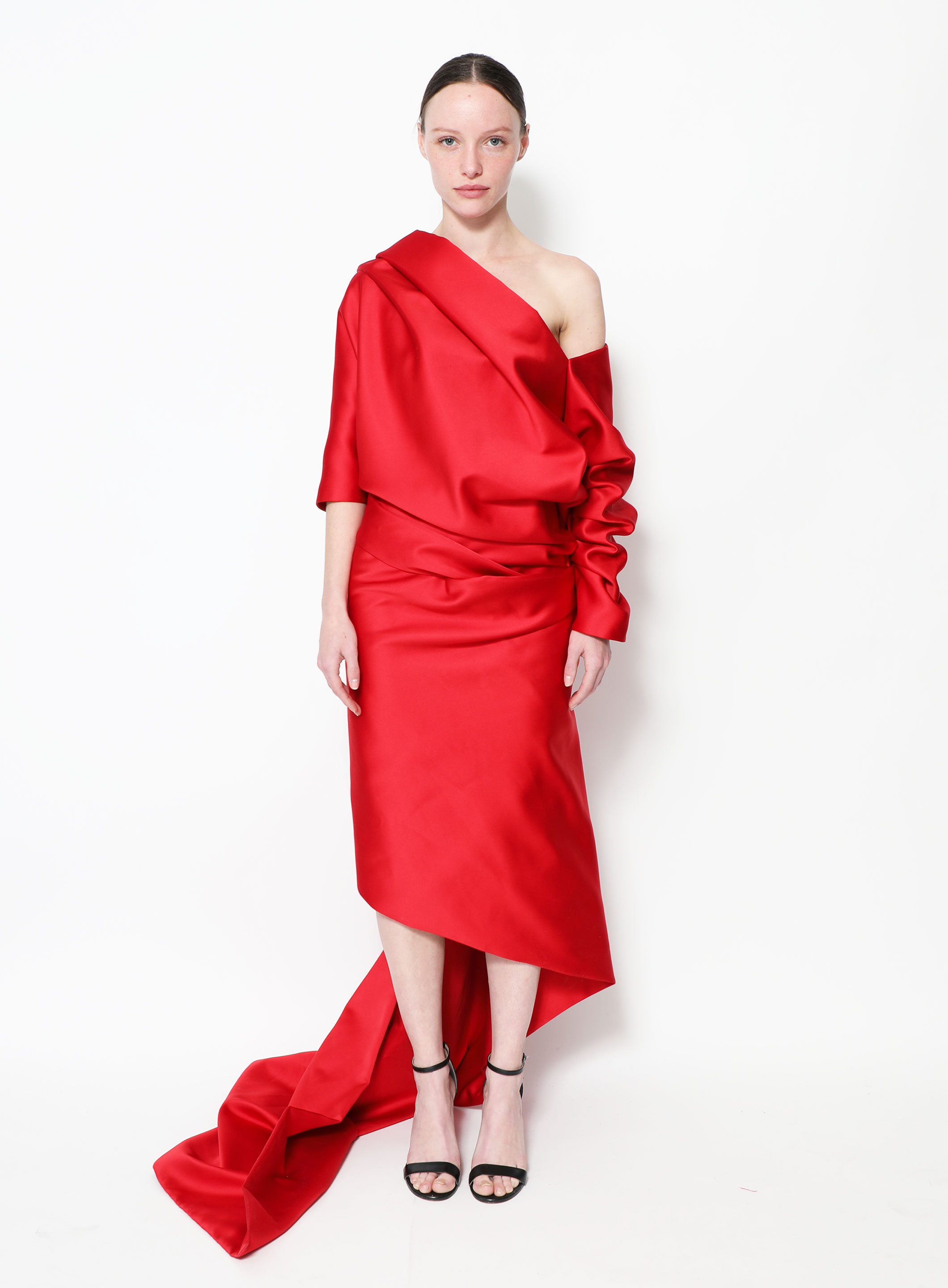Red Asymmetric-hem draped crepe dress, Balenciaga