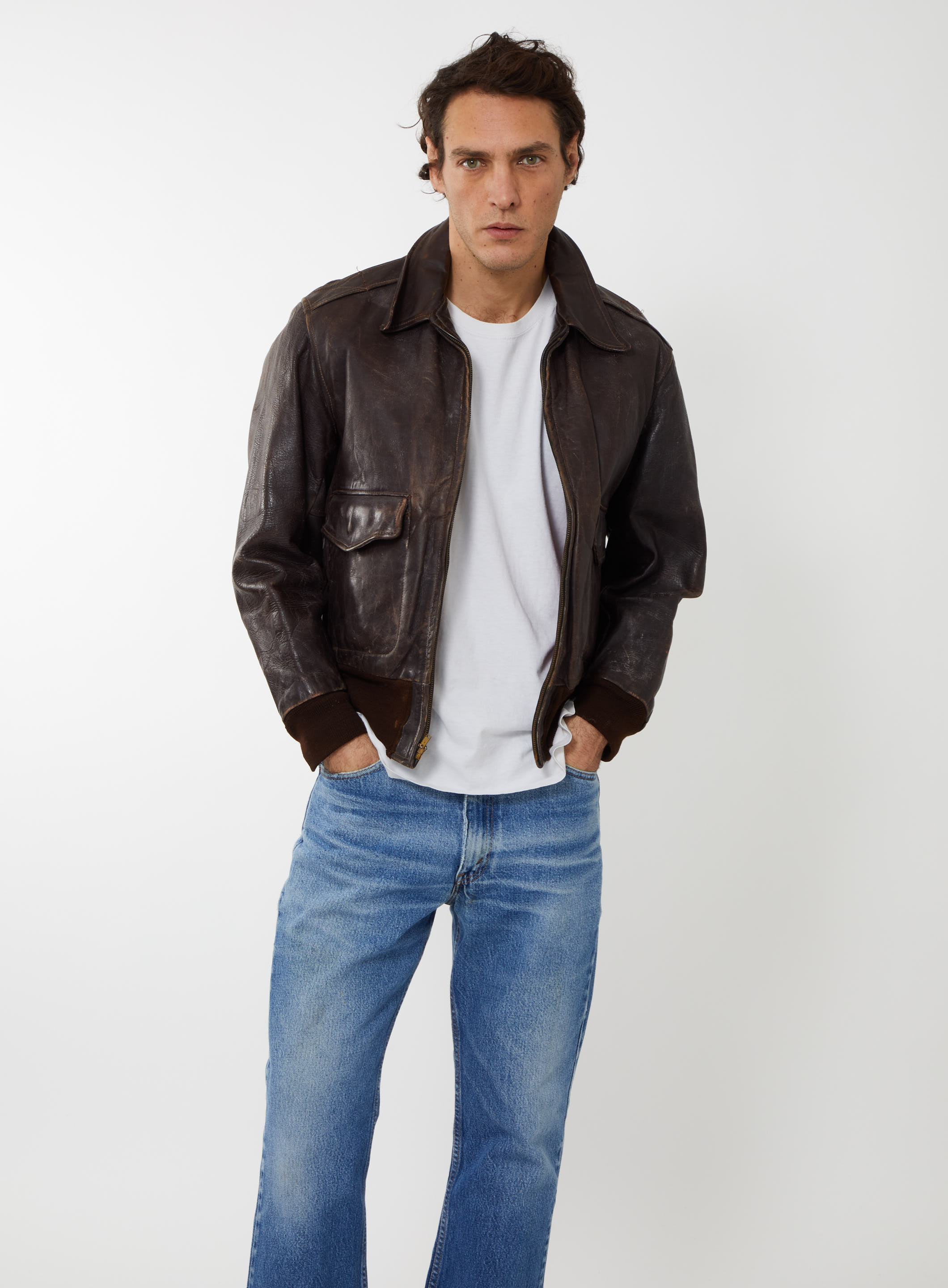 Nautica Genuine Leather Bomber Jacket Size 38 Hood | eBay