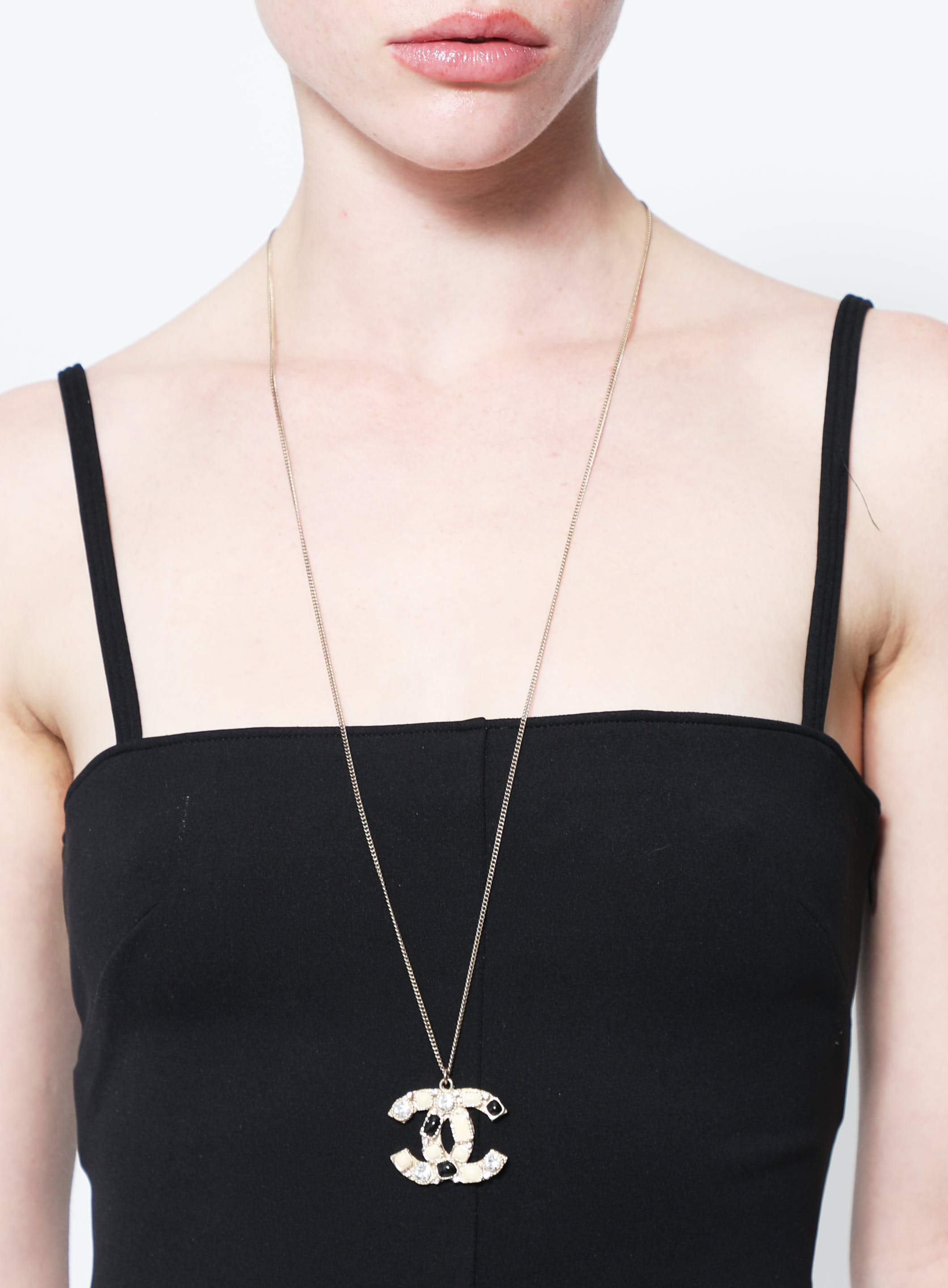 Lacquered 'CC' Pendant Necklace