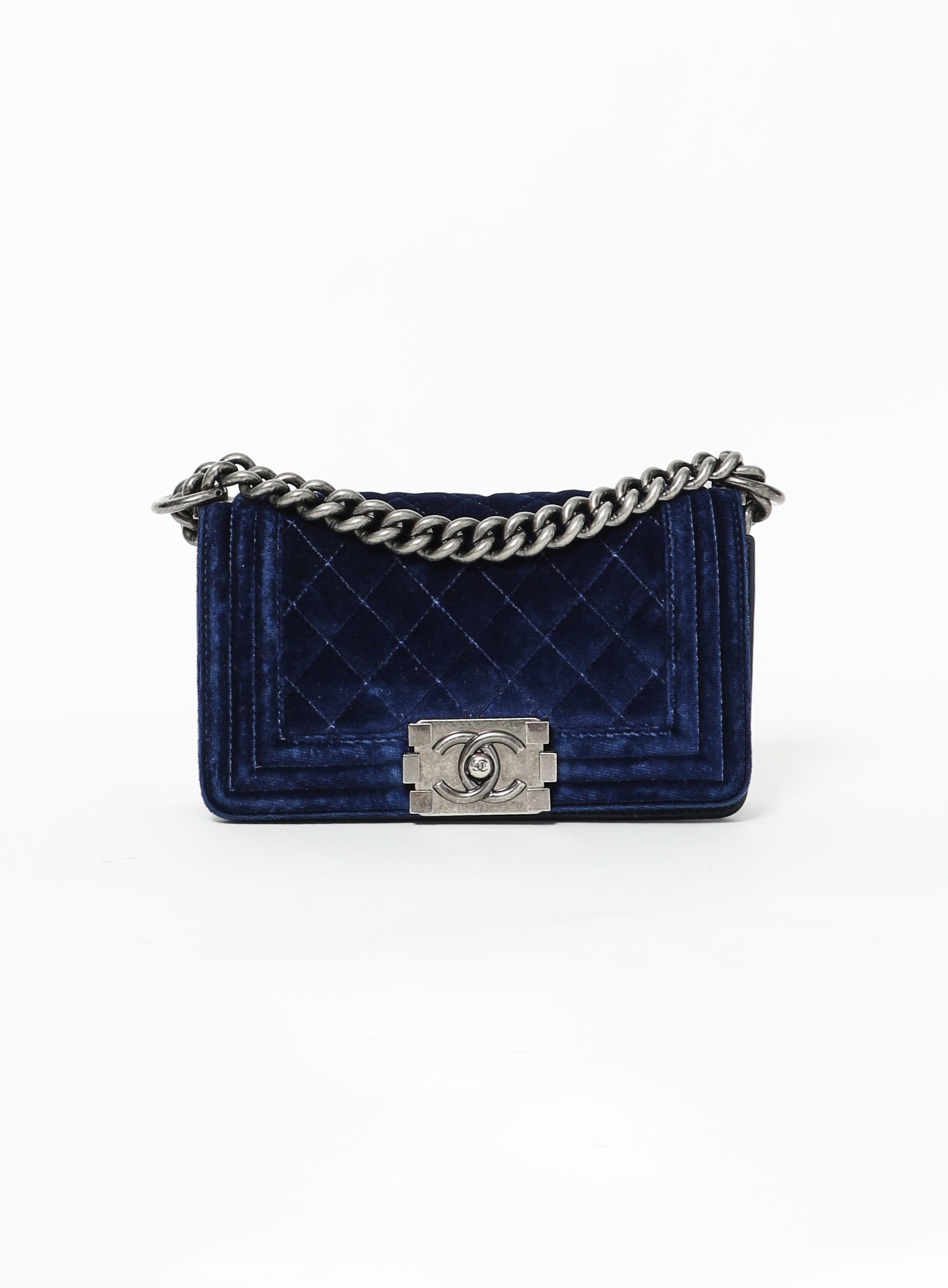 Chanel Boy Mini Velvet w/box Blue Dark blue Leather ref.140829 - Joli Closet