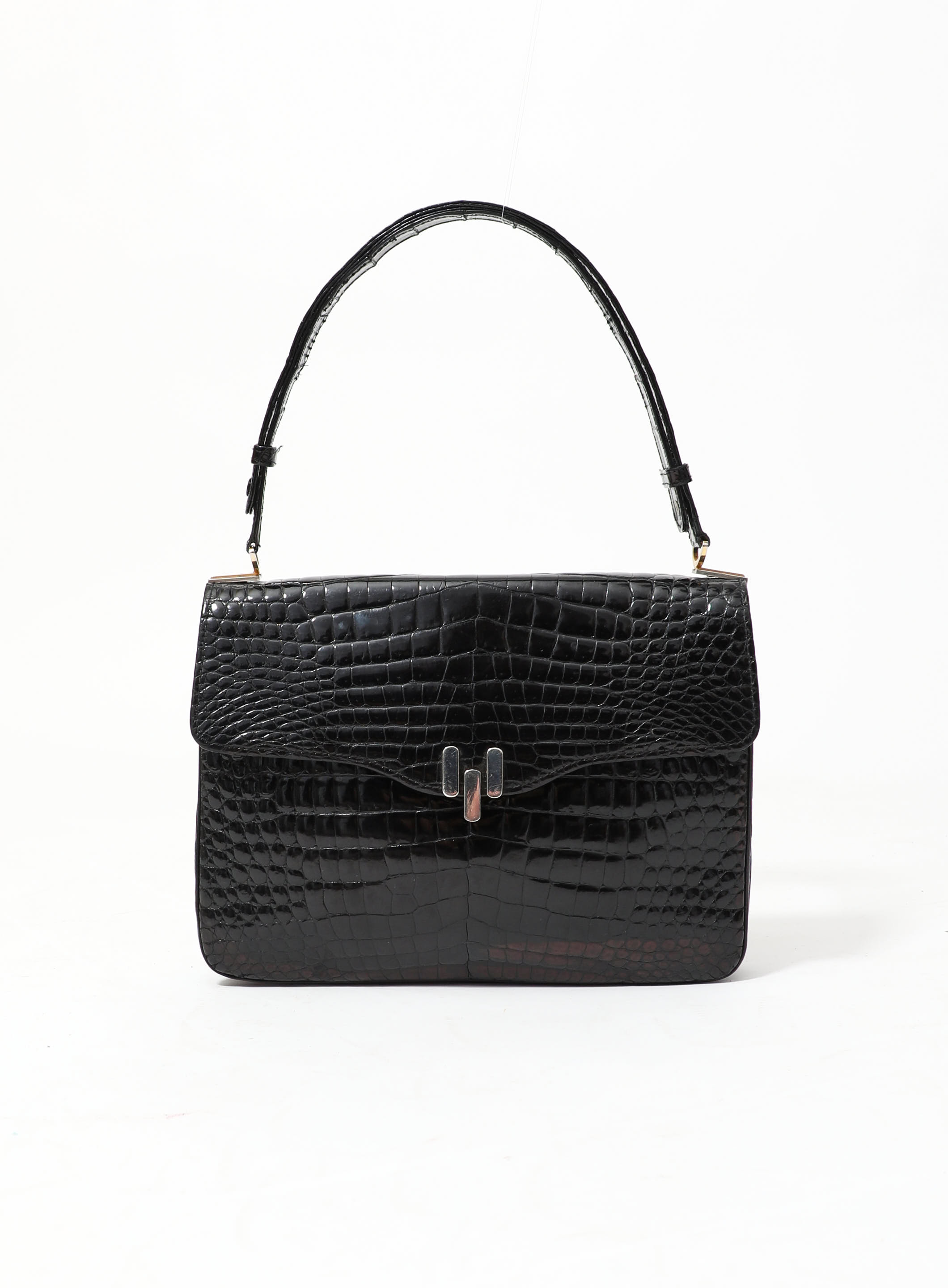 Vintage GUCCI Black Crocodile Flap Women's Shoulder Bag