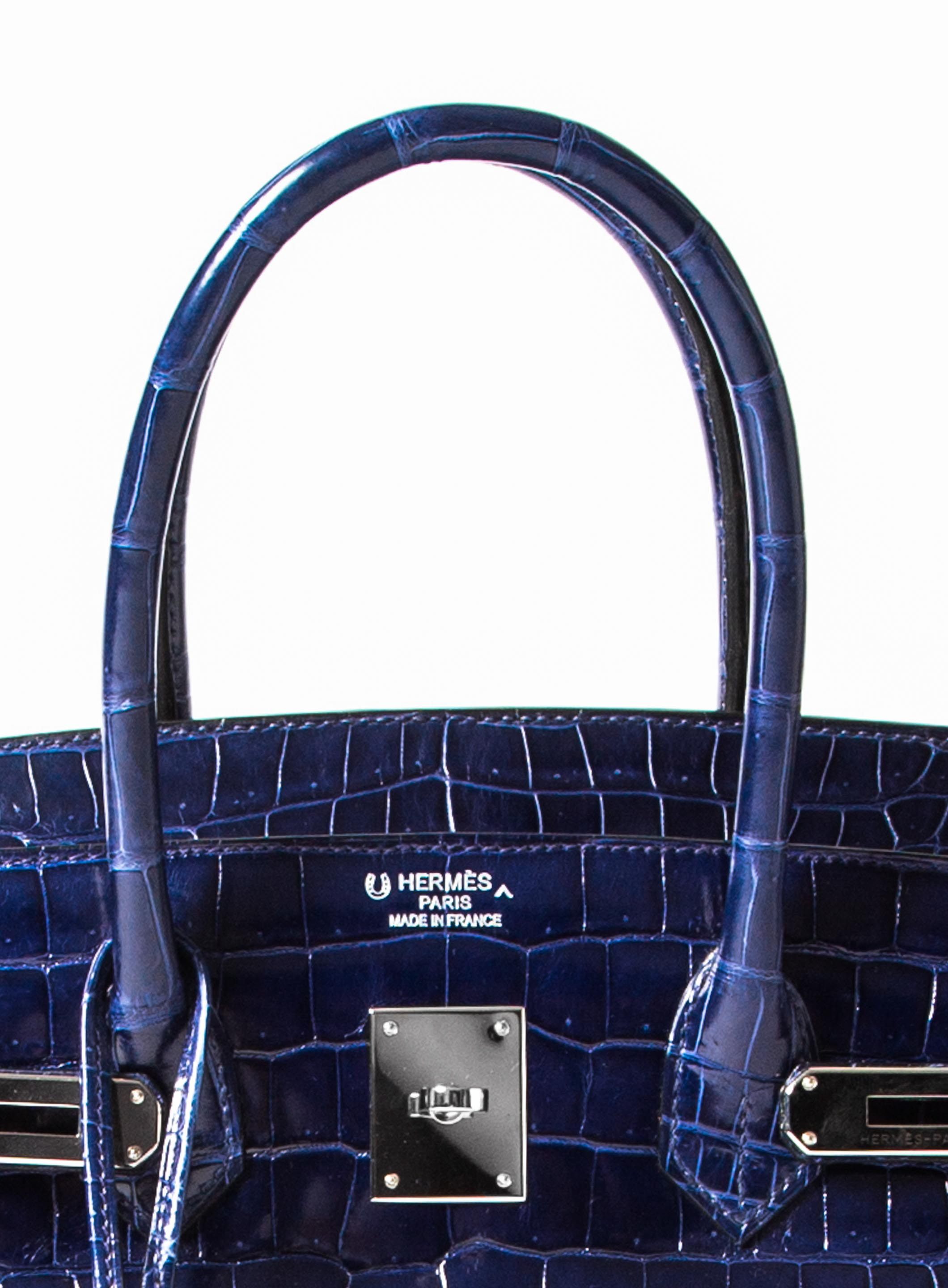 A SHINY BLEU BRIGHTON POROSUS CROCODILE BIRKIN 30 WITH PALLADIUM HARDWARE