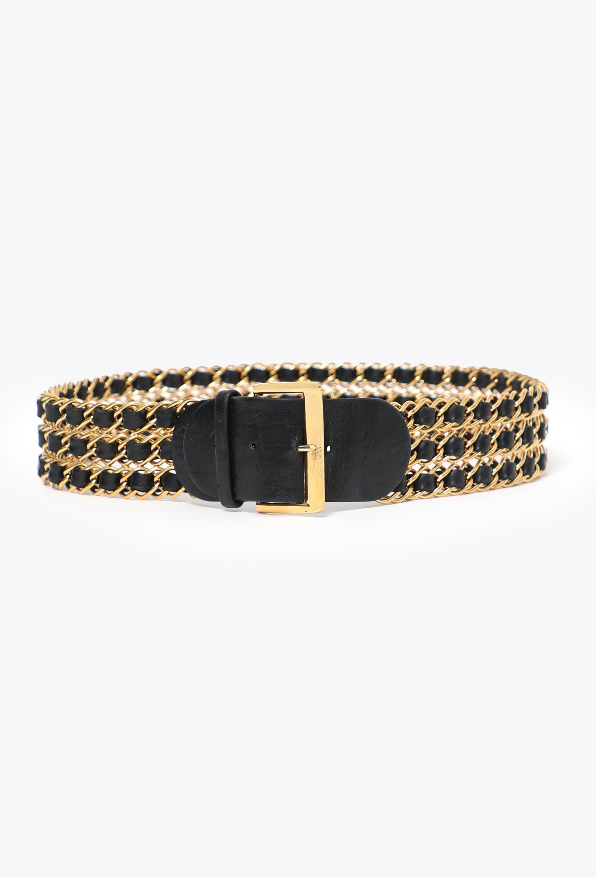 小物 CHANEL vintage belt CHANEL Black Leather & Gold Metal Belt Wide Oversized Multi