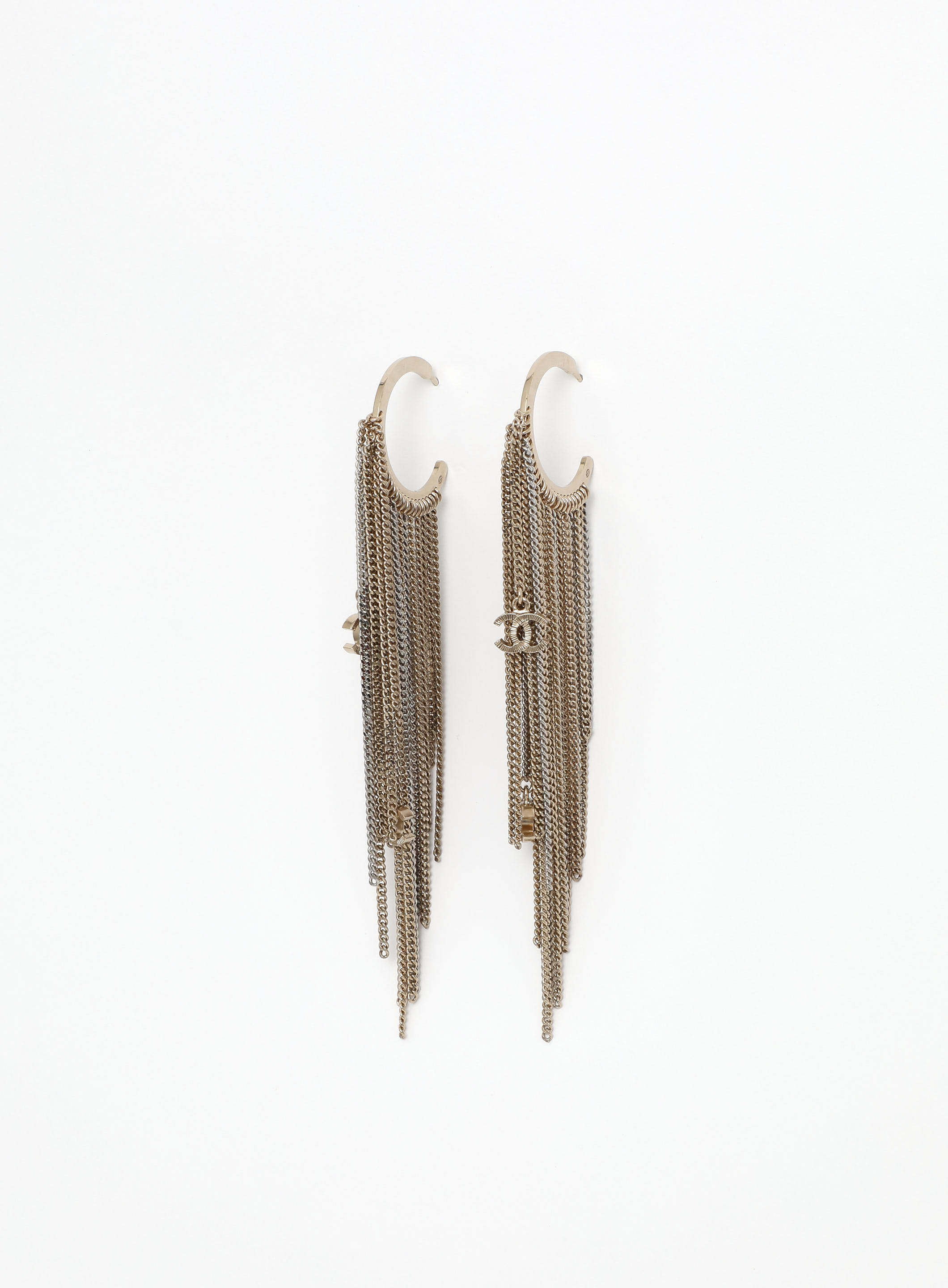 Chanel Chainlink CC Fringe Earrings Metallic