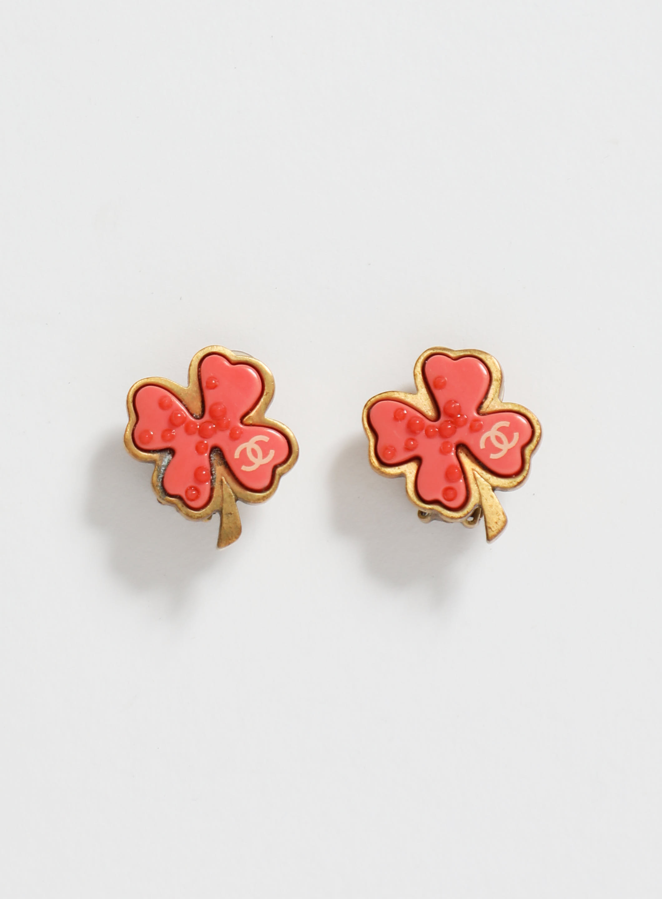 Chanel Gold Four Leaf Clover Clip-On Earrings - 2 Pieces