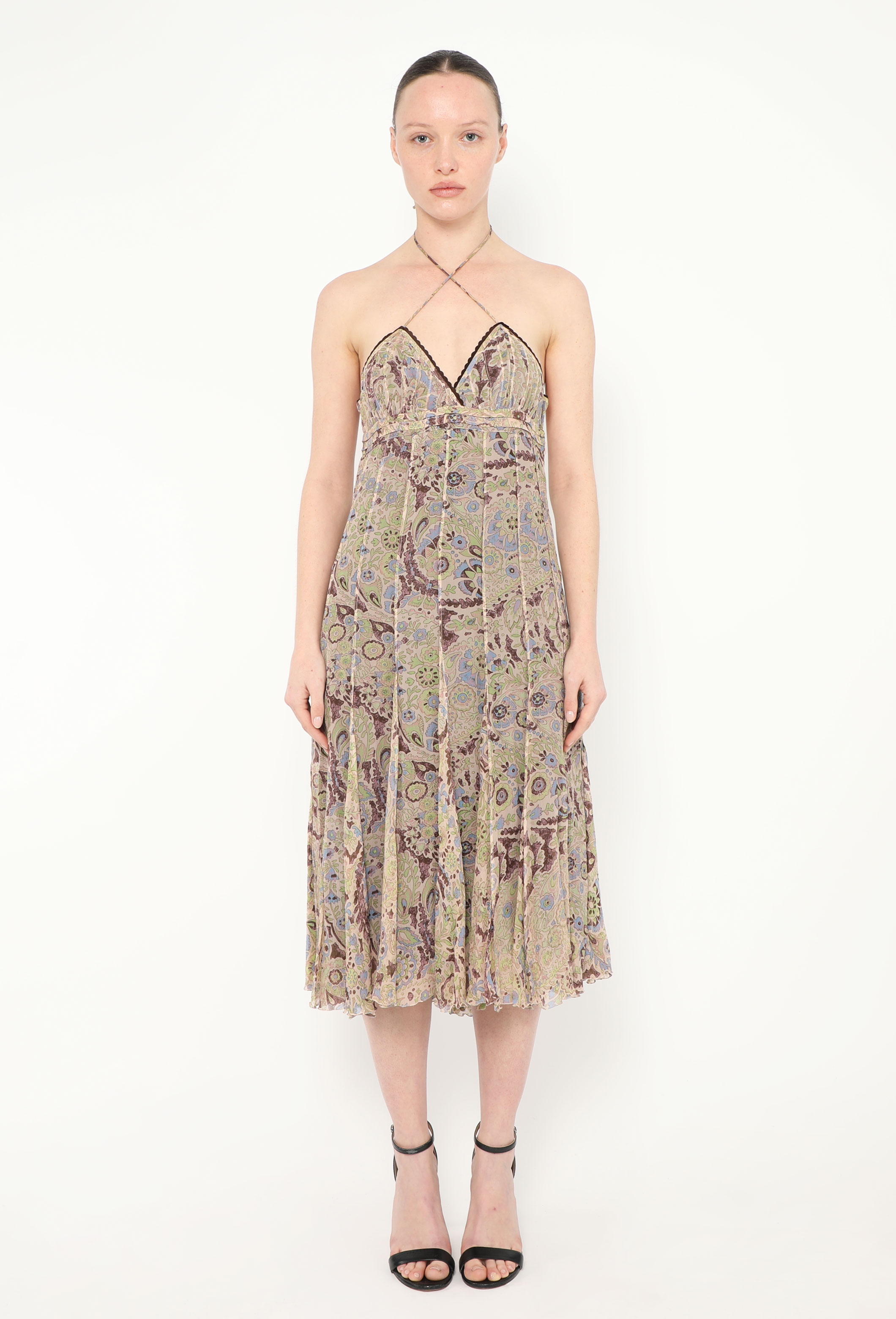 ワンピース Chloe by Phoebe Philo AW2003 Drees CHOLE BY PHOEBE PHILO CELADON CHIFFON DRESS WITH BLACK