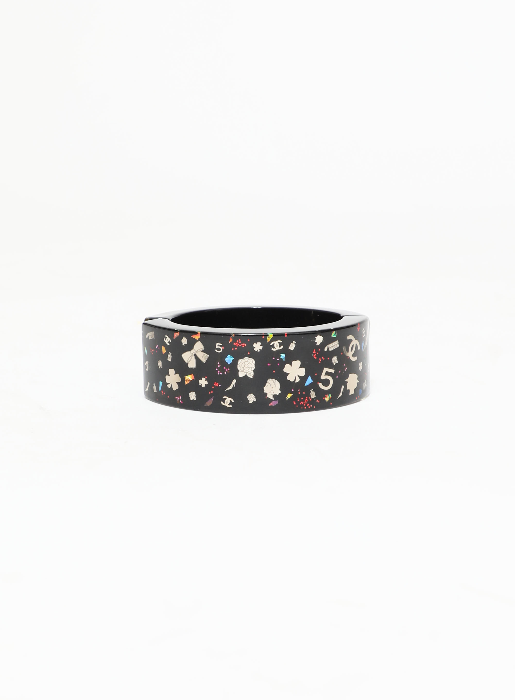 Chanel Resin CC Cuff Bracelet - Black, Palladium-Plated Cuff