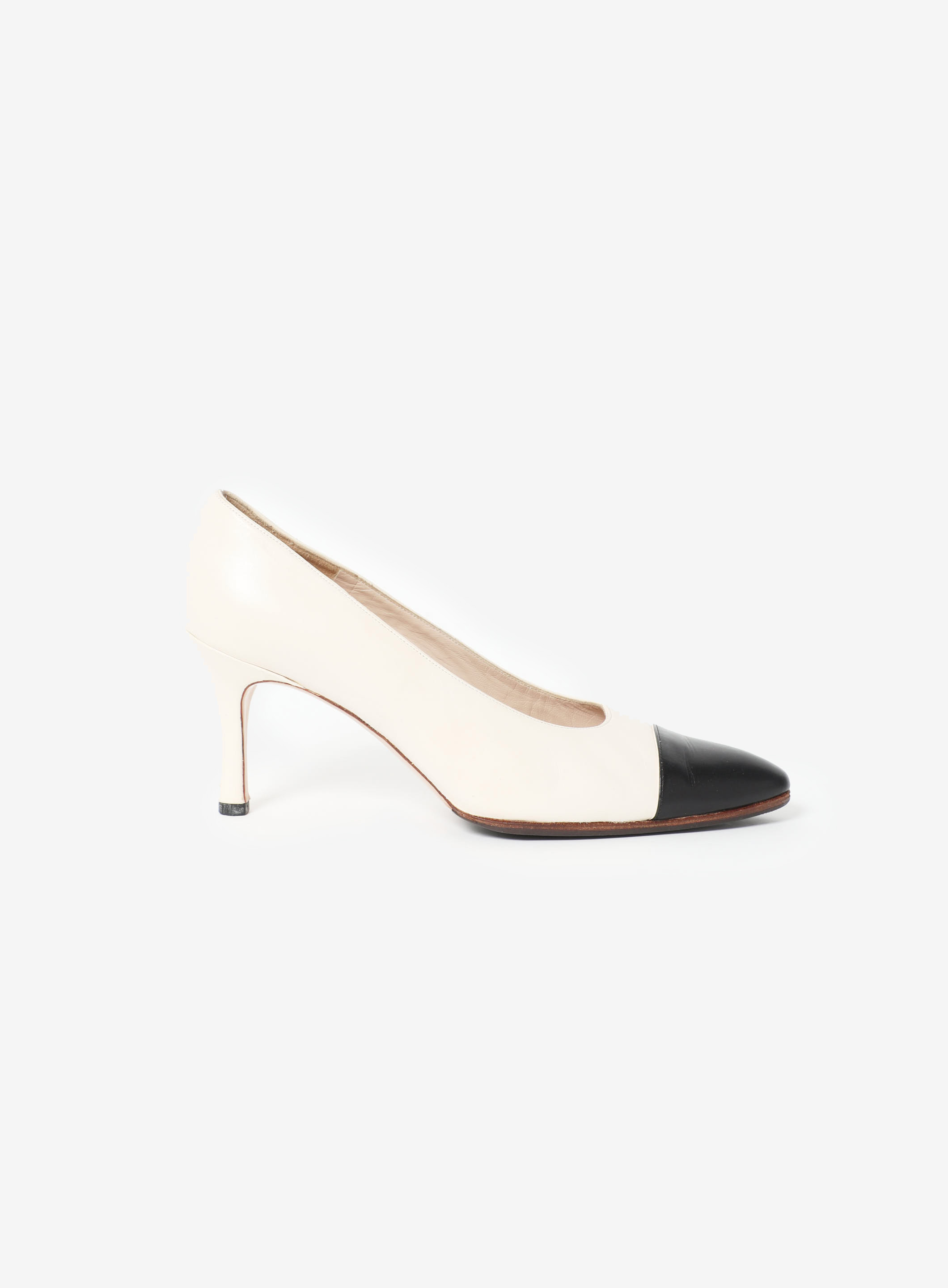 Chanel White/Black Canvas and Tweed CC Slingback Block Heel Pumps