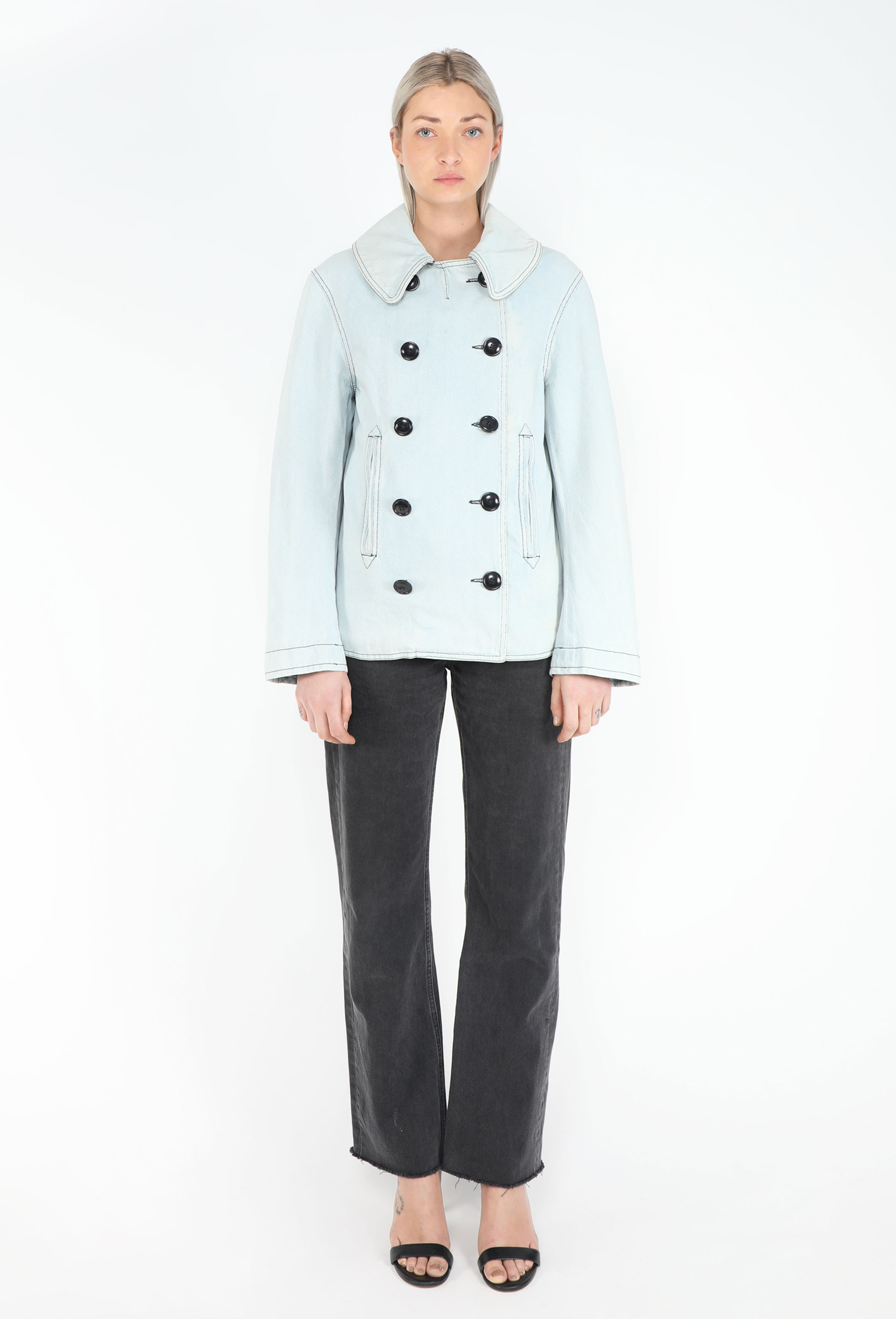 balenciaga p coat archive opium 短丈　ニコラ期 Washed Denim Peacoat - Balenciaga | ReSee