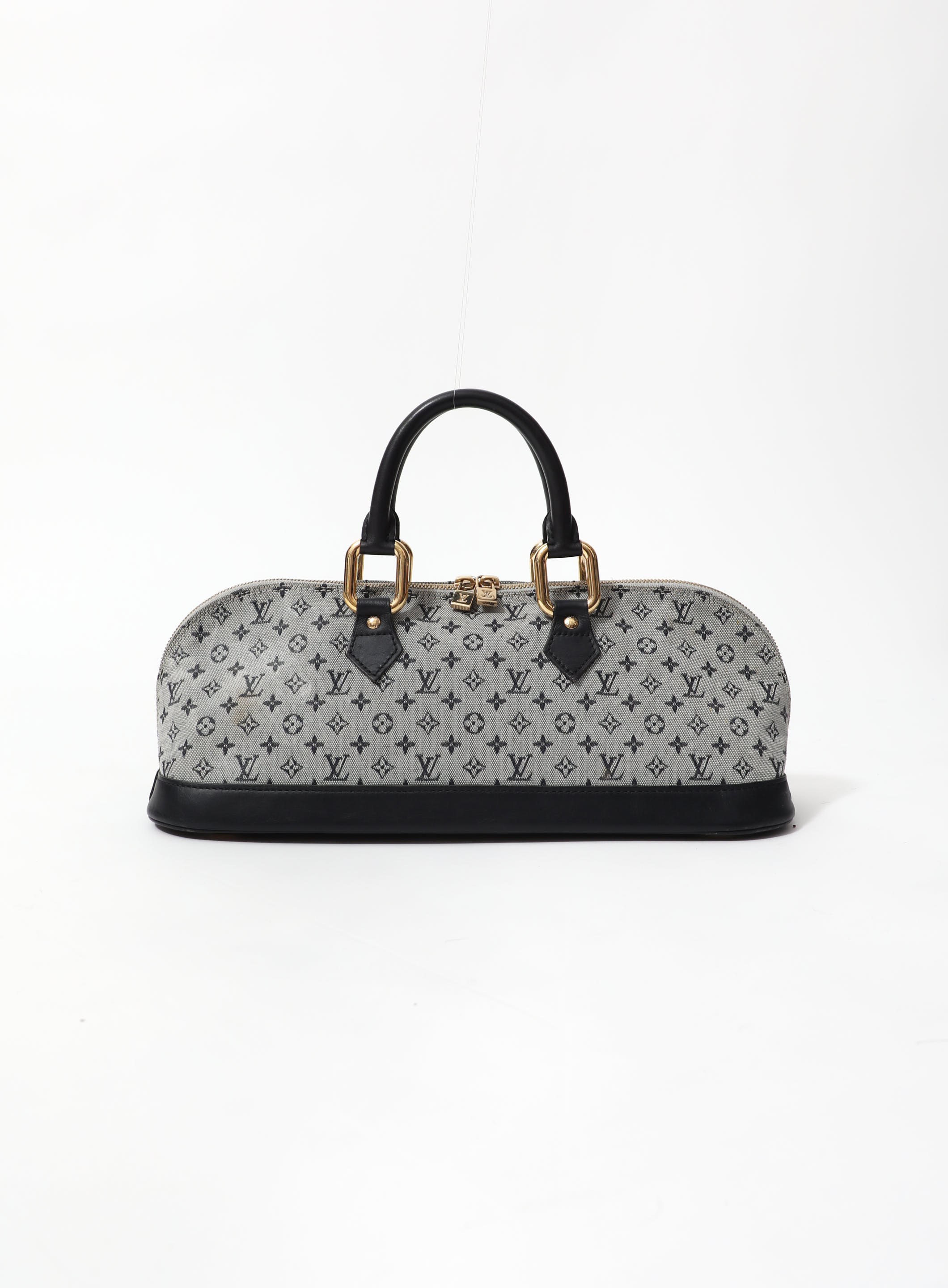 Louis Vuitton LV Mini ALMA Black Monogram Logo Satin Leather Bag