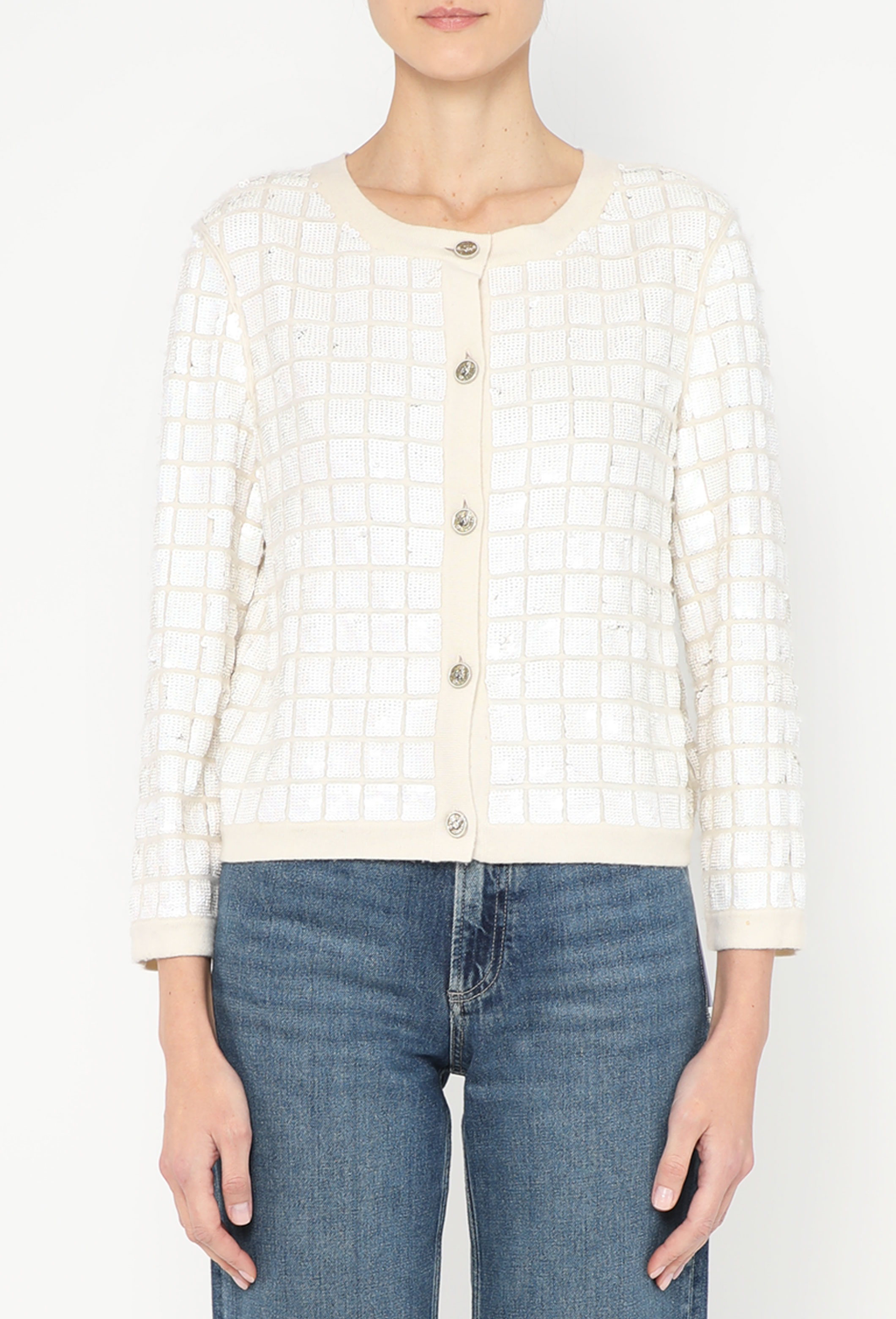 sheller シェリエ　check tweed cardigan Sequin Cashmere Cardigan | Authentic & Vintage | ReSee