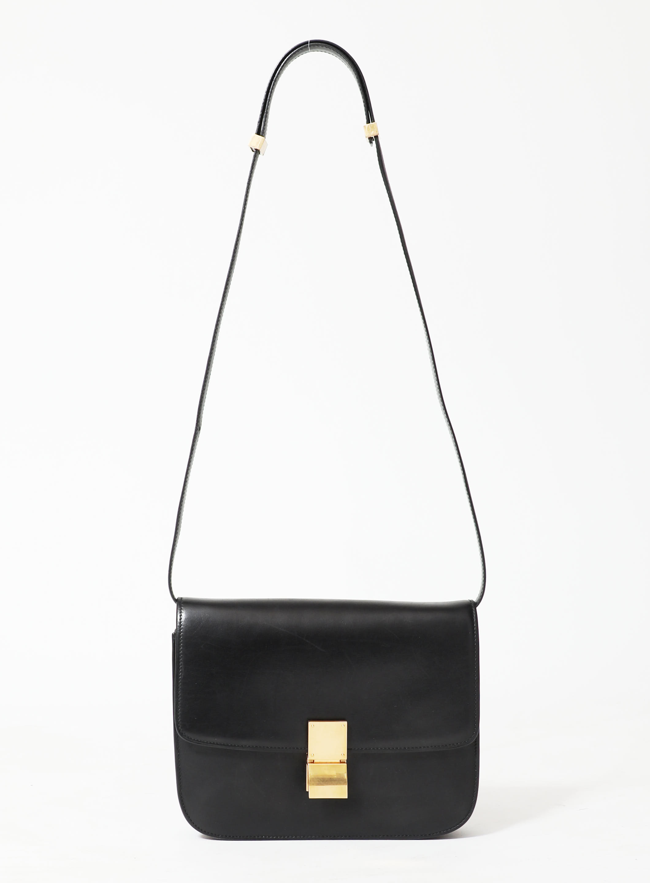 CELINE Classic Box Medium Calfskin Leather Crossbody Bag Black