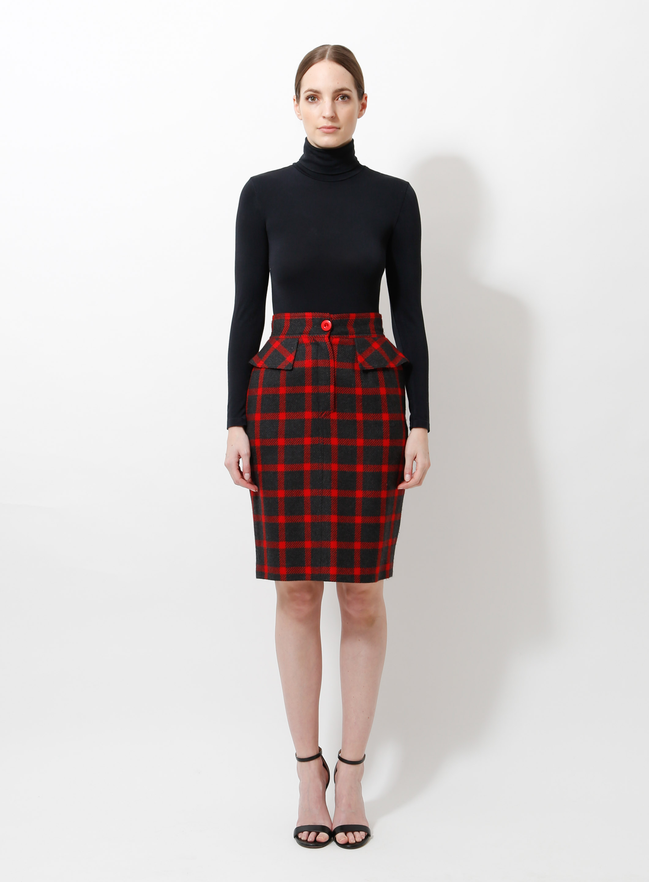 90s Checkered Peplum Wool Skirt | Authentic & Vintage | ReSee