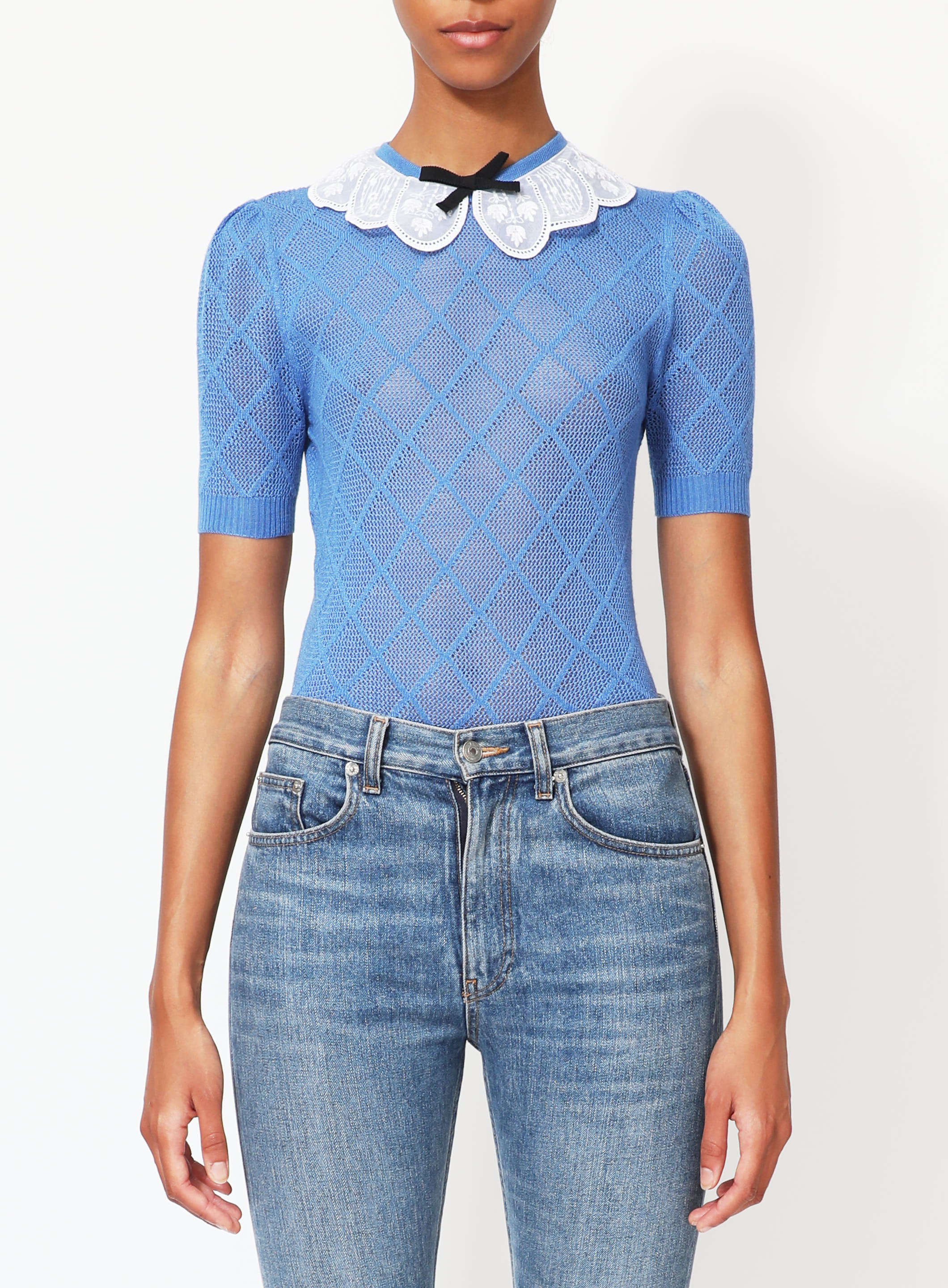 Lace Collar Checkered Knit Top Authentic & Vintage ReSEE