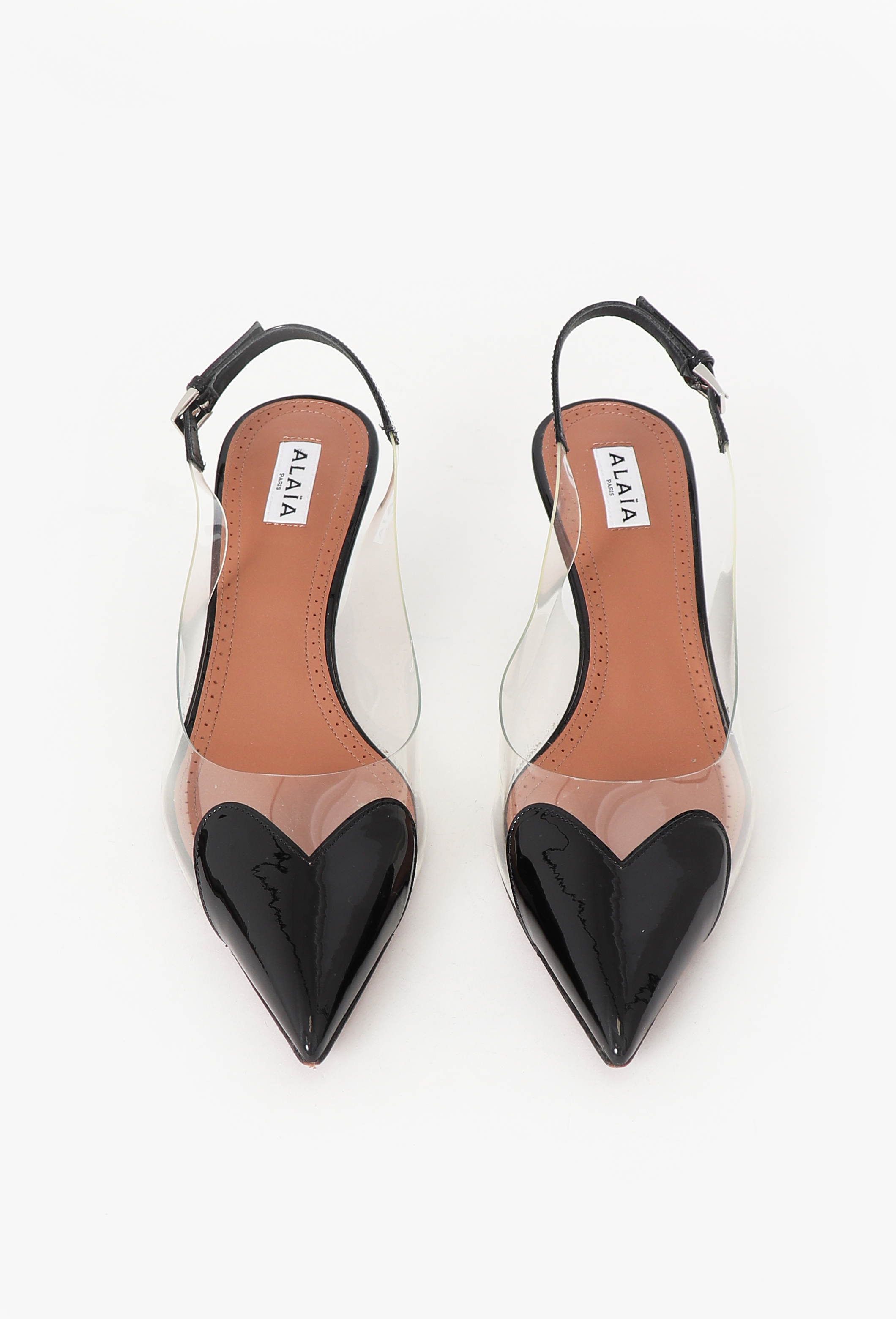 【ALAIA直営店】ESCARPINS LE COEUR EN RESILLE Escarpins 36 Alaia Cuir verni et Résille Coeur Noir