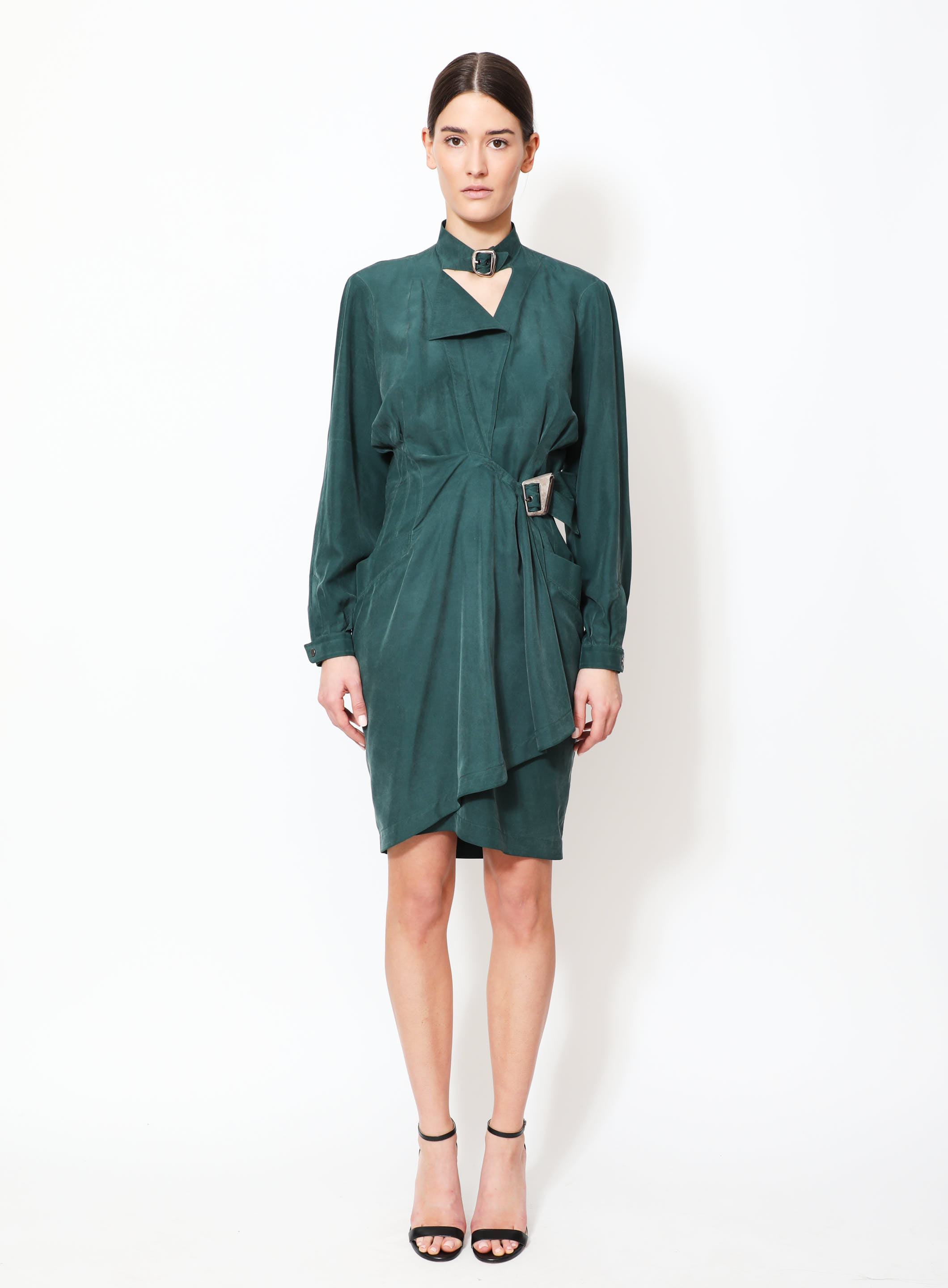 Randy】Asymmetry buckle tweed dress