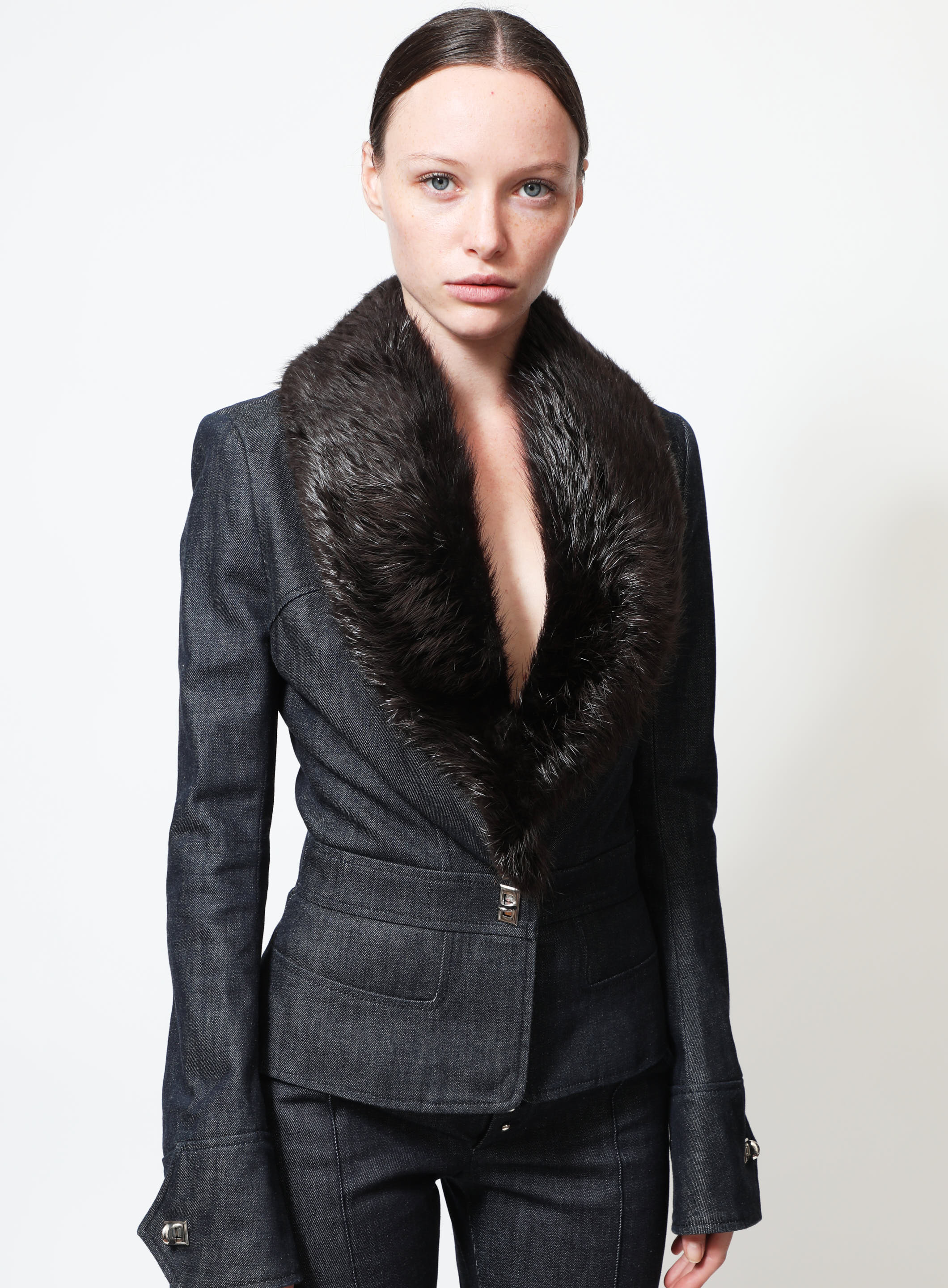 ジャケット・アウター BALENCIAGA fur coat navy F Balenciaga Logo faux fur jacket Balenciaga