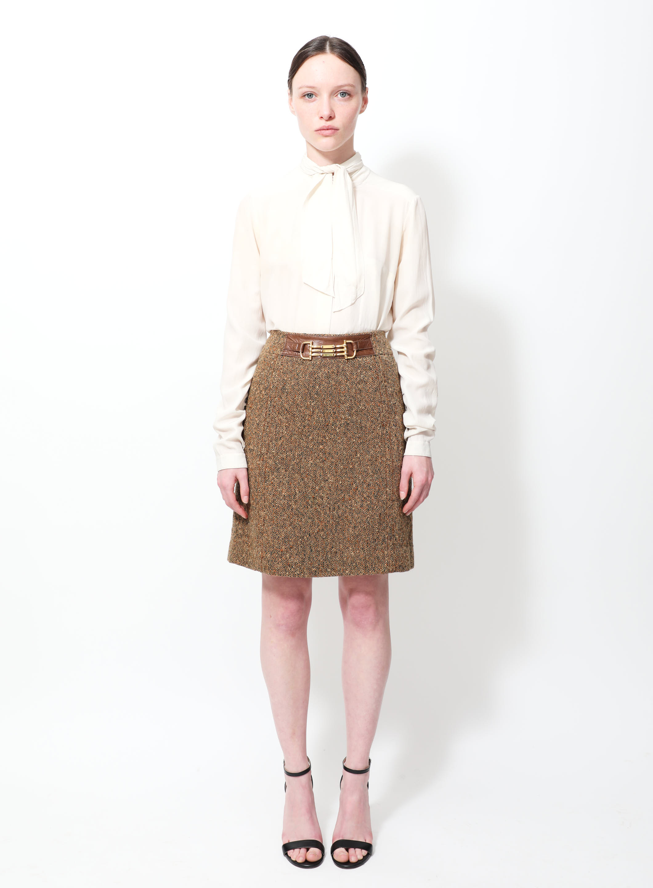 LOUIS VUITTON Size 4 Tan Wool / Silk A-line Monogram Mini Skirt