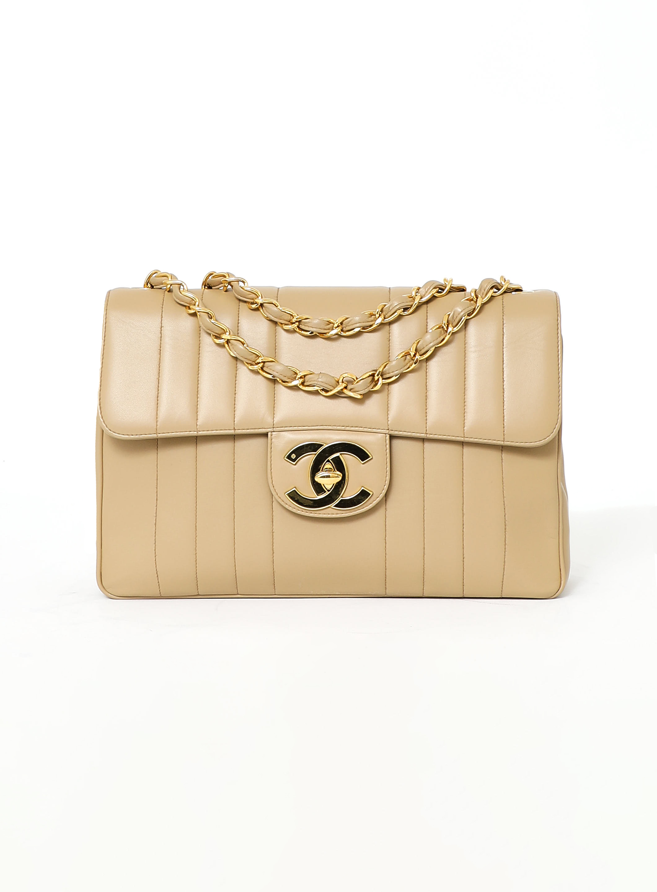 Chanel Vintage Classic Quilted Caviar Single White Jumbo Flap