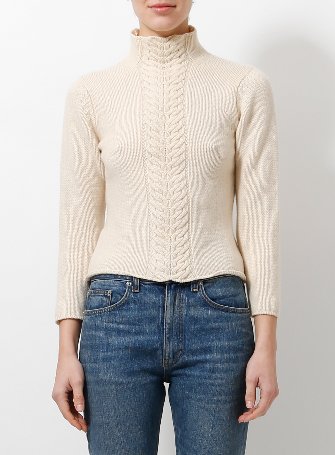 Vintage Solid Color Turtleneck Cap Sleeve Cable Knit Pullover Sweater Vest