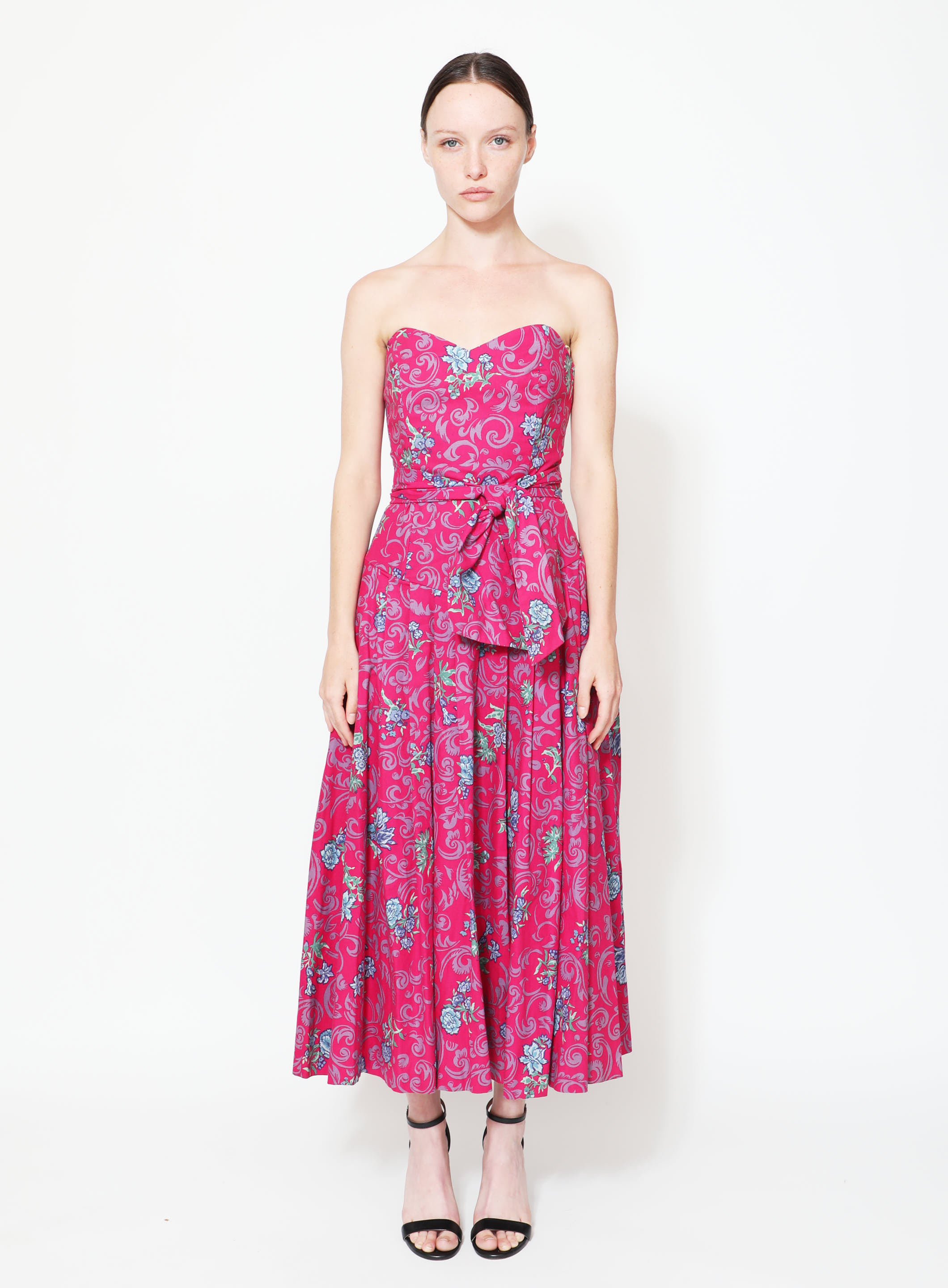 80s Laura Ashley Floral Belted Cotton Bustier Dress