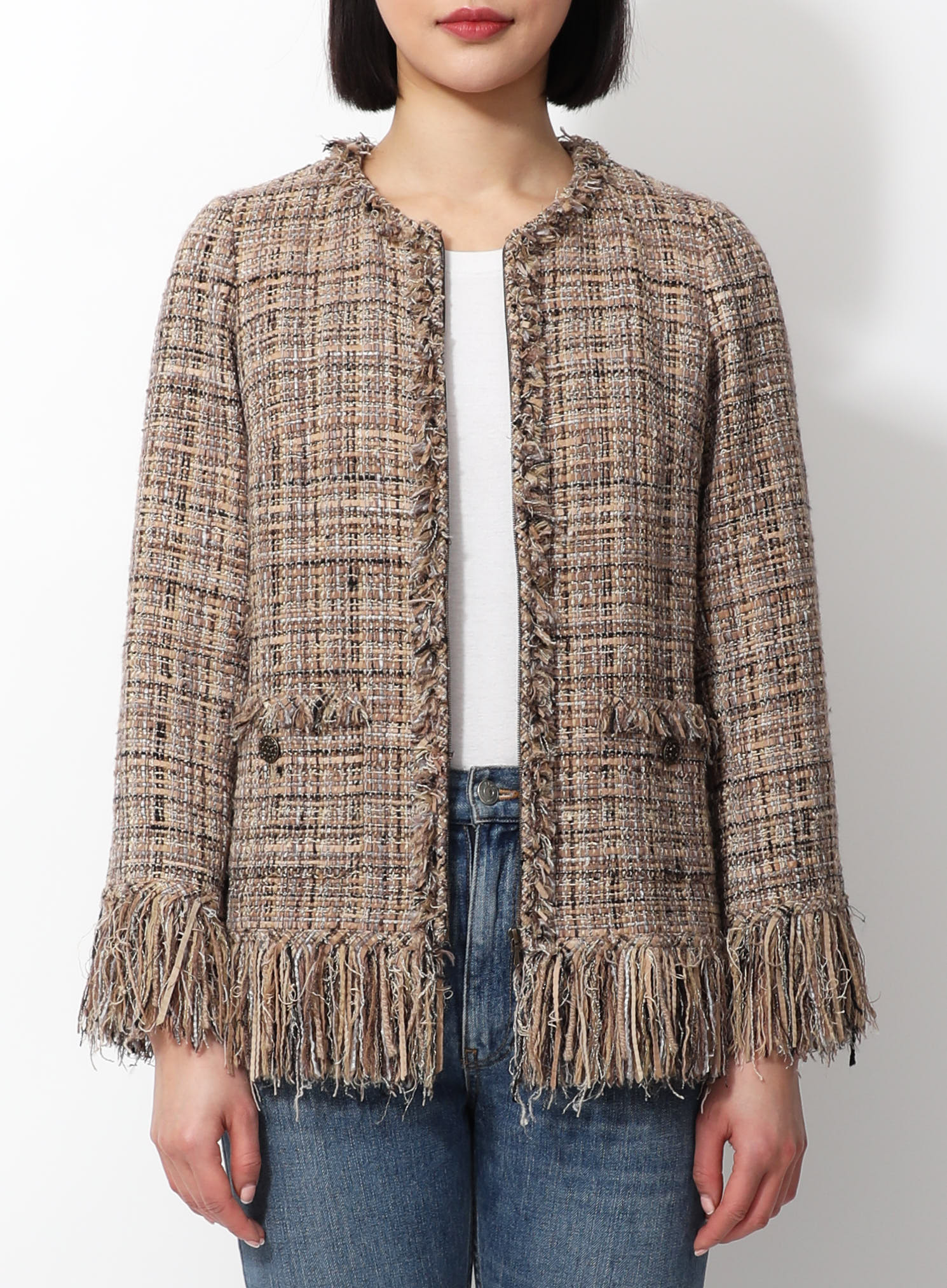 Fringe Trim Tweed Jacket, Authentic & Vintage
