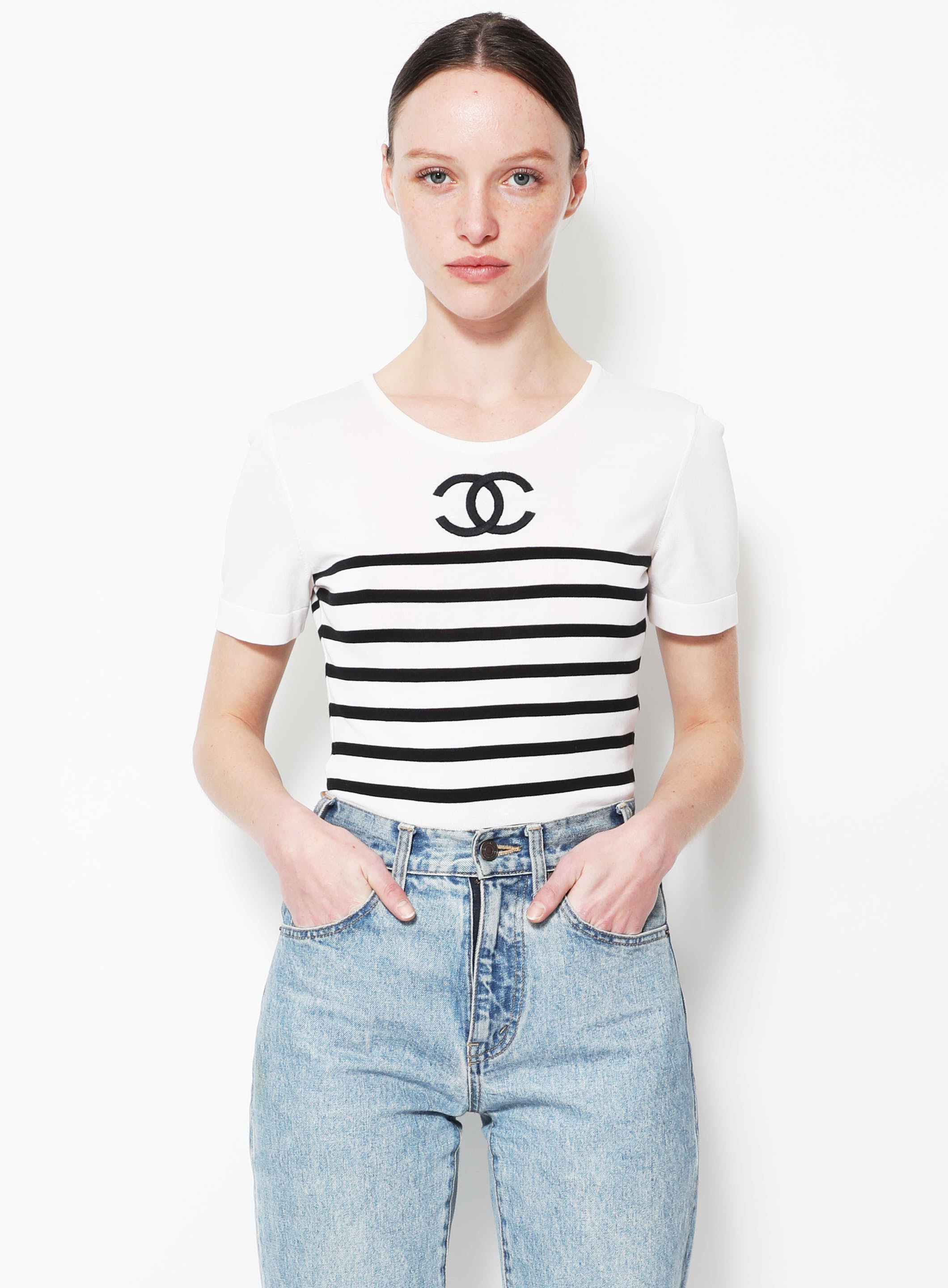 CHANEL Cotton CC Logo Polo T-Shirt Red White