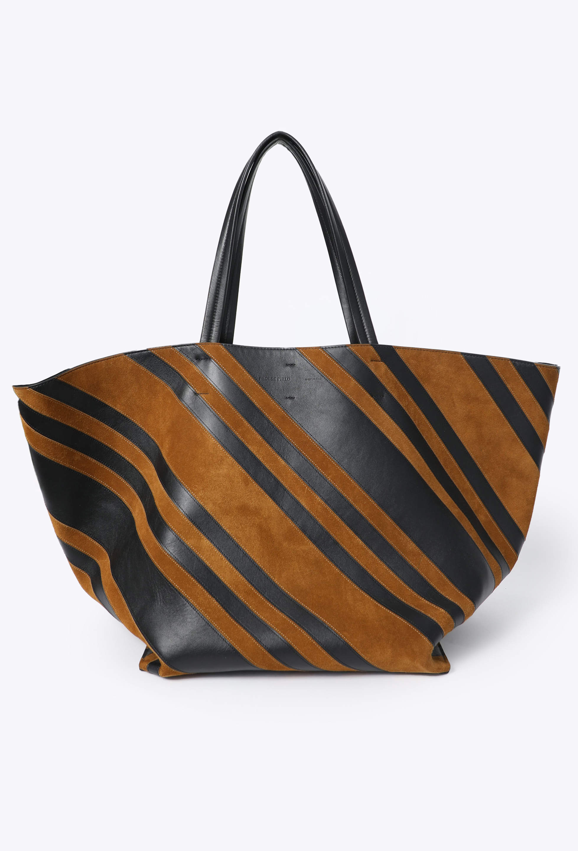 【PHOEBE PHILO】Basket Cabas ストライプ トートバッグ PHOEBE PHILO | BASKET CABAS | BLACK LEATHER AND SUEDE WITH