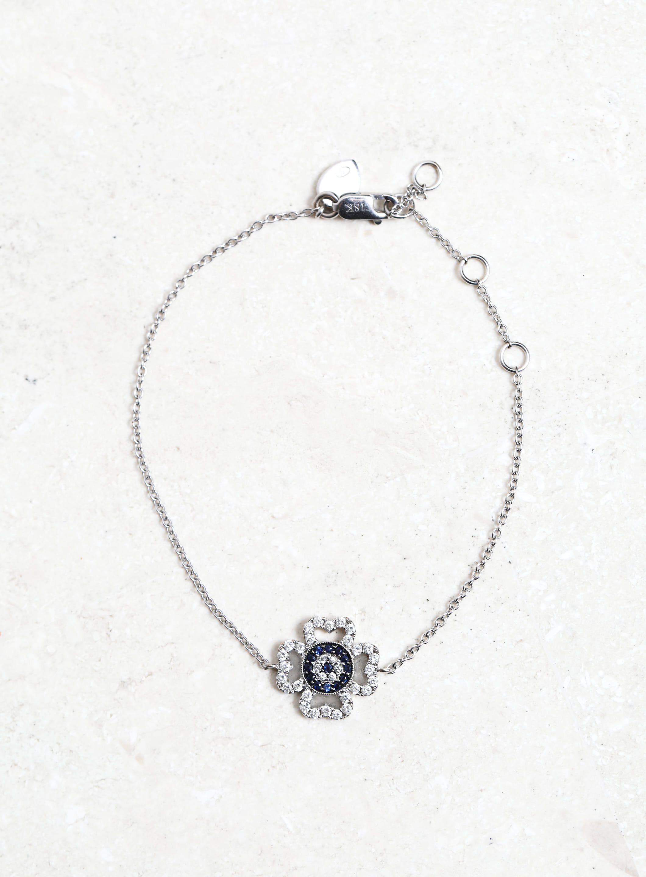 18k Gold, Sapphire & Diamond Flower Bracelet Authentic & Vintage ReSee