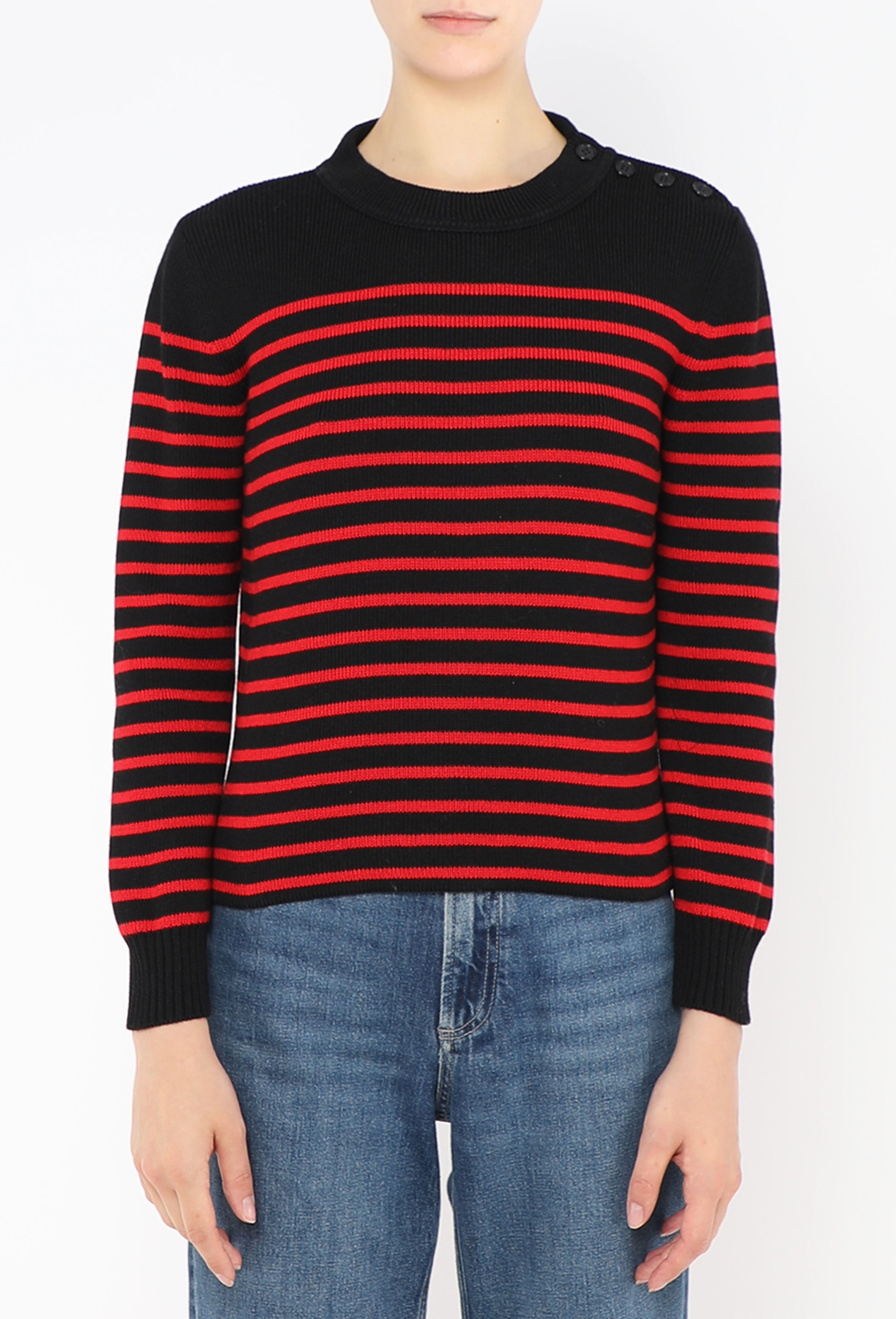 SAINT LAURENT 黒赤ストライプ ニット S 登坂　　美品 20b516958ebc9da13a0a81f4200b.jpg